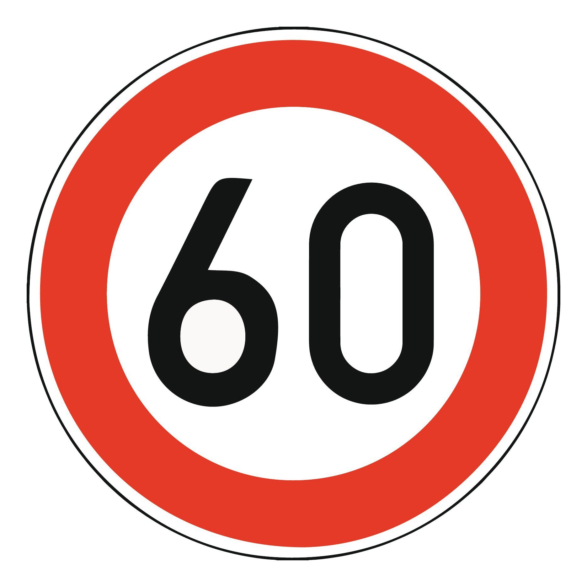 Verkehrsschild, Verkehrszeichen 274-60 Ronde 600 mm 60 km/h RAL-Gütezeichen Folie RA1