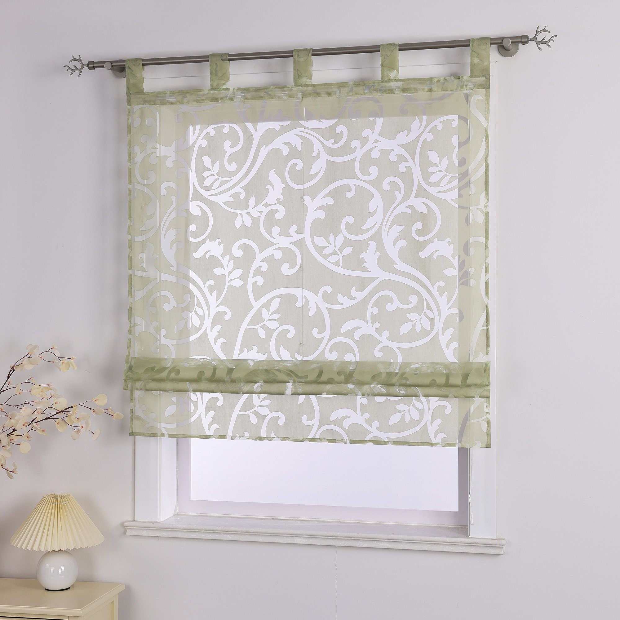 Delien Raffrollo Jessica, mit Schlaufen, Voile Uni mit Floral Ausbrenner günstig online kaufen