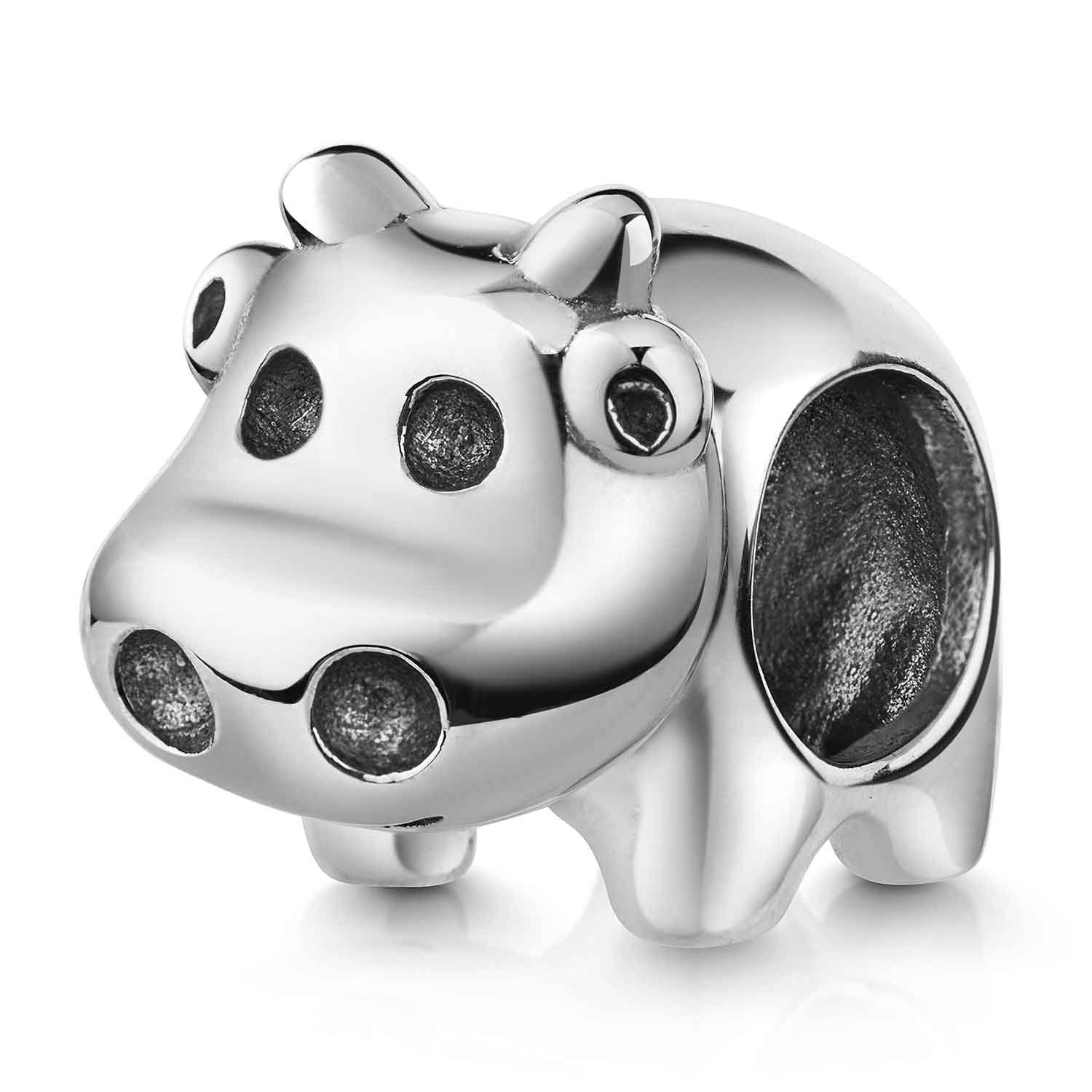 Materia Bead Kuh Cow Silber mit Hörnern Tier Bauernhof 601, 925 Sterling Silber