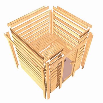 Karibu Sauna "Sonja" mit Energiespartür und Kranz naturbelassen, BxTxH: 224 x 160 x 202 cm, 38 mm