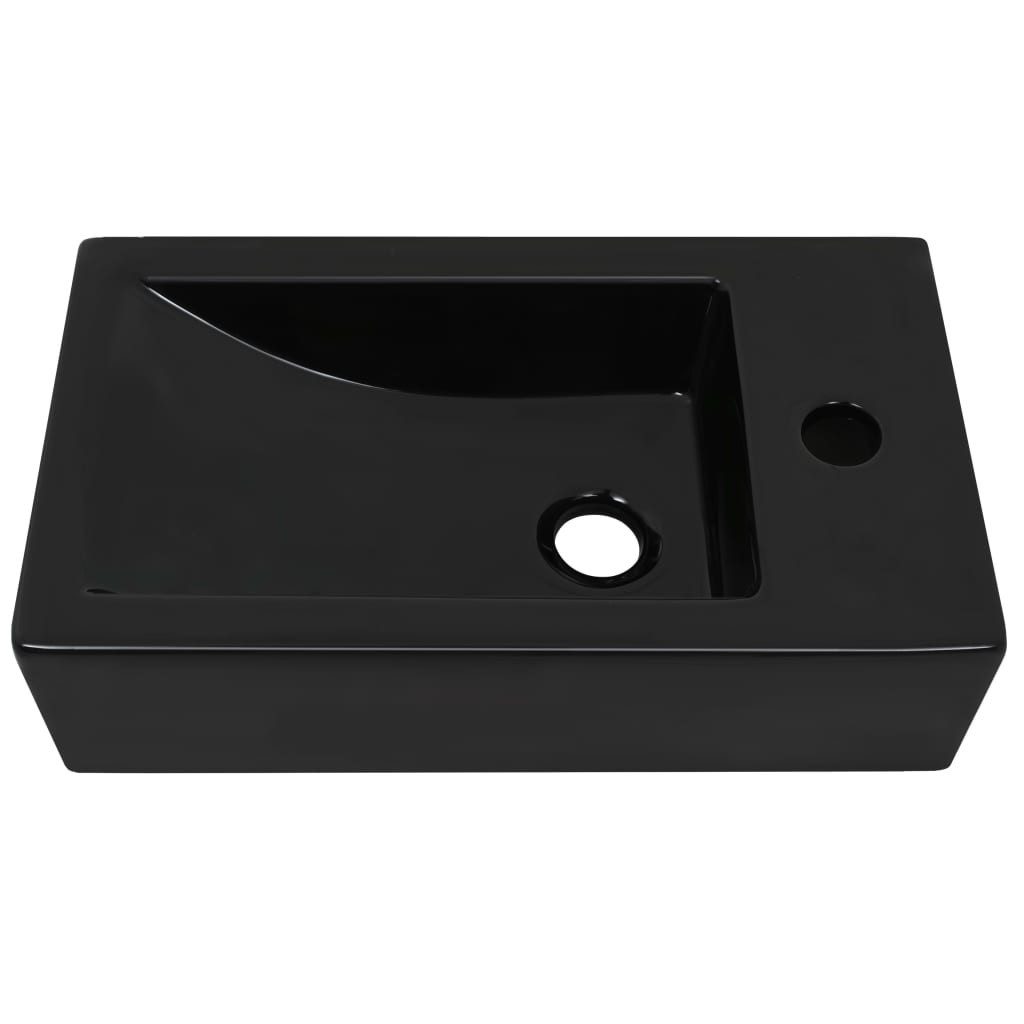 vidaXL Waschbecken Waschbecken Rechteckig + Hahnloch Keramik Schwarz 46x25,5x12 cm