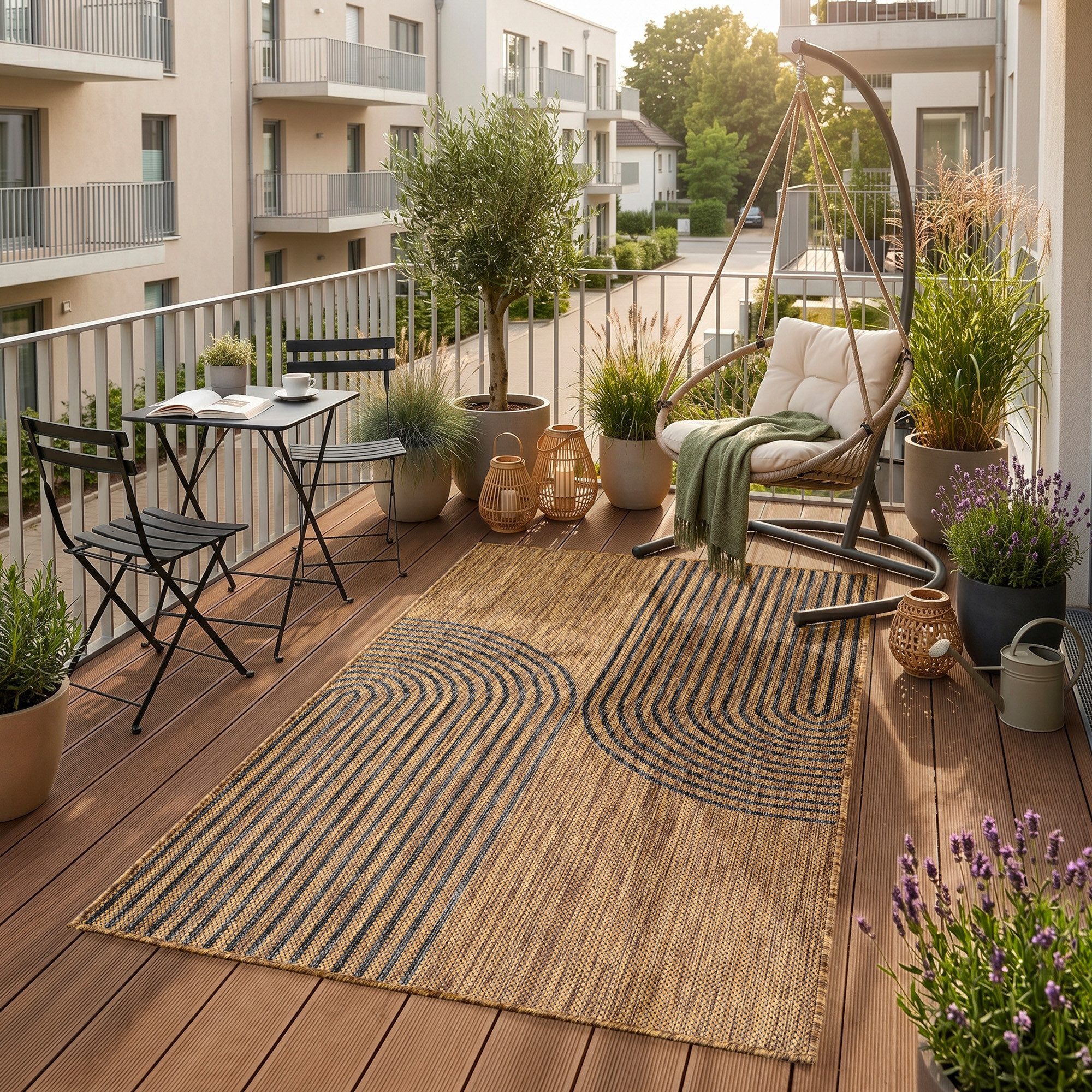 SIMPEX24 Outdoorteppich Geometrisch, Läufer, Höhe: 3 mm, Teppich Wetterfest Waschbar Balkon, Garten, Terrasse und Küchenteppich