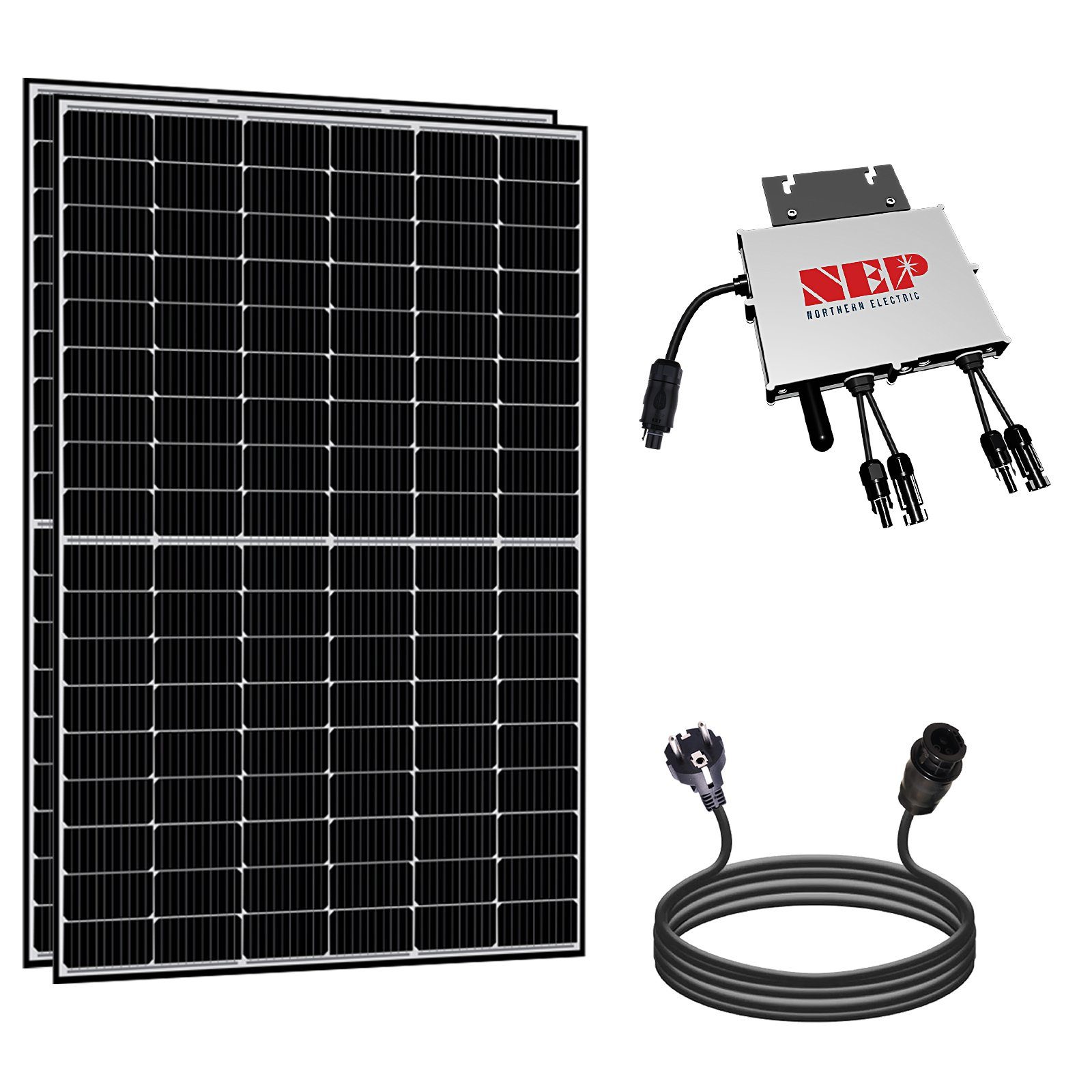 Frame 830W SOLAR-HOOK 800W Schuckostecker Wechselrichter und Komplettset WIFI mit Black Solarmodule, 2x415W Balkonkraftwerk etm NEP 10m Solaranlage