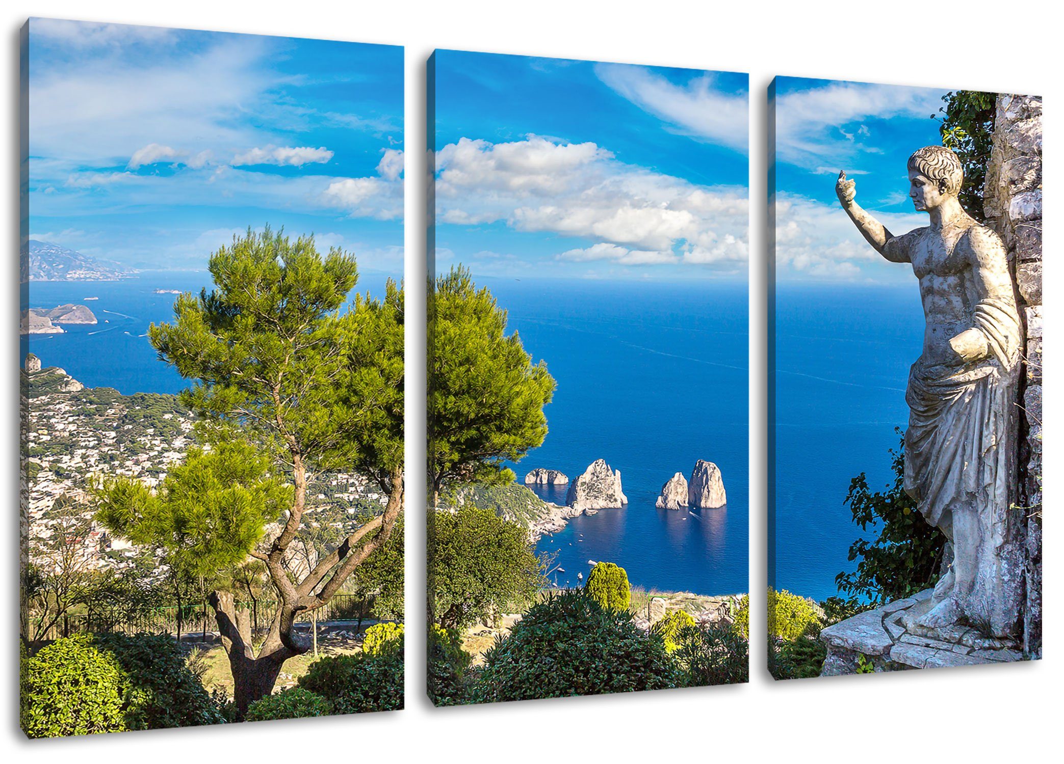 inkl. Insel Insel fertig in Capri bespannt, Pixxprint (120x80cm) 3Teiler St), in Italien Leinwandbild Capri Italien, Leinwandbild (1 Zackenaufhänger