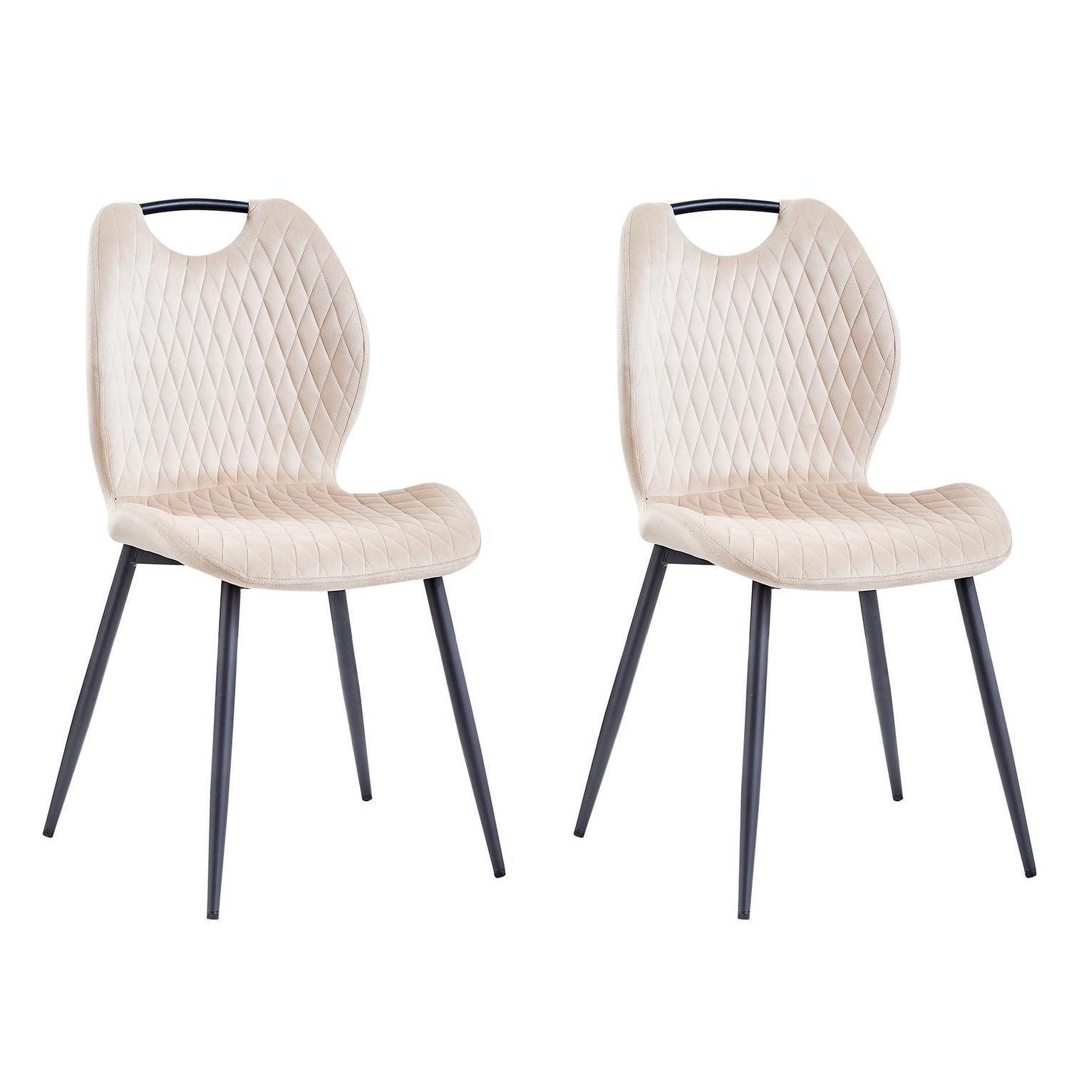 LuxusKollektion Esszimmerstuhl Esszimmerstuhl Küchenstuhl Polsterstuhl Metallbeine 2er-set Beige