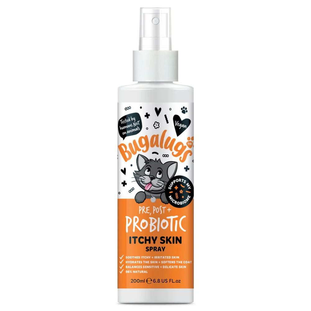Bugalugs Fellpflege Bugalugs Juckreiz Spray für Katzen 200 ml – Beruhigende Hautpflege, 200 ml, (1-St), Probiotisch, Präbiotisch, Postbiotisch