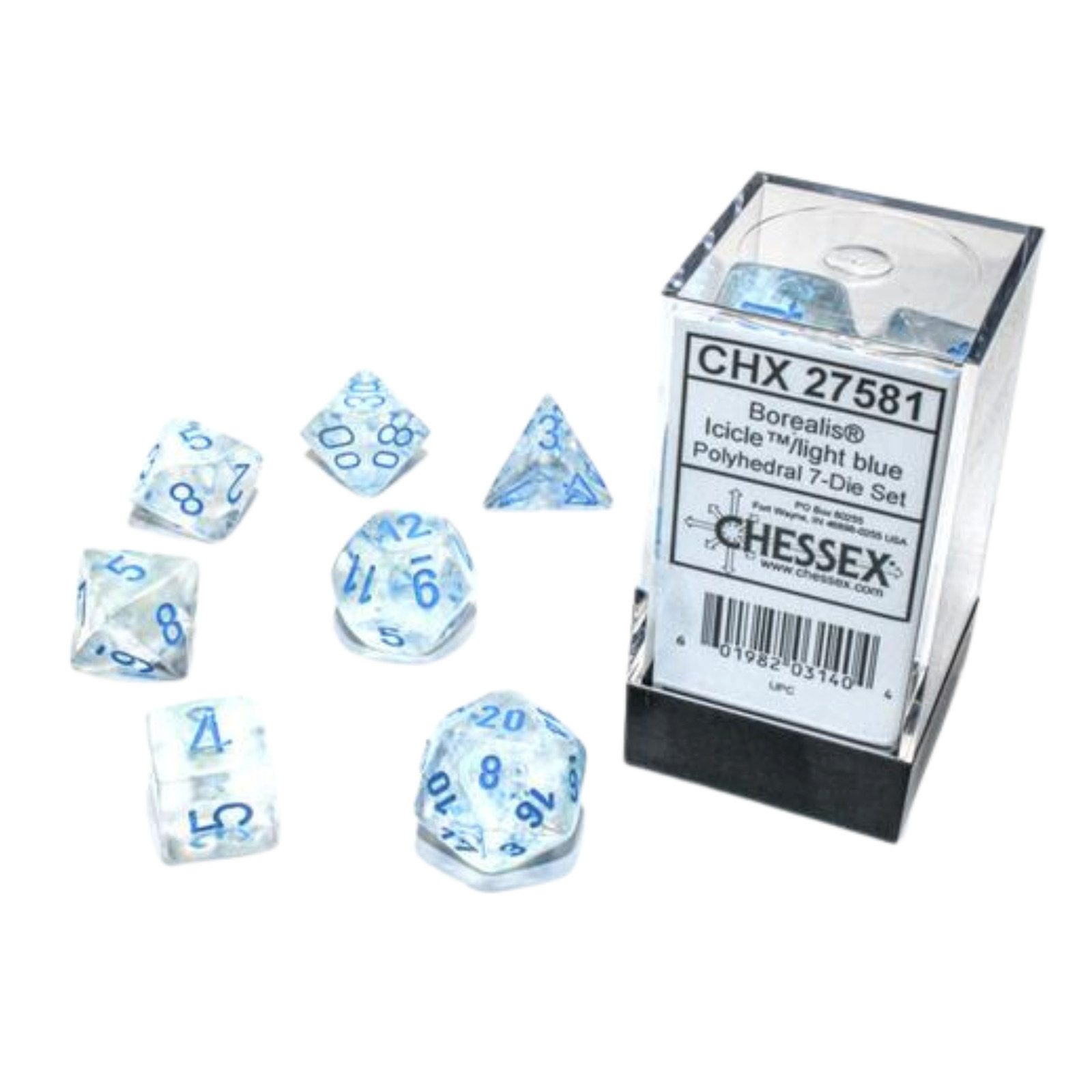 Chessex Spiel Chessex Borealis Polyhedral Icicle/Light Blue Luminary 7-Würfelset