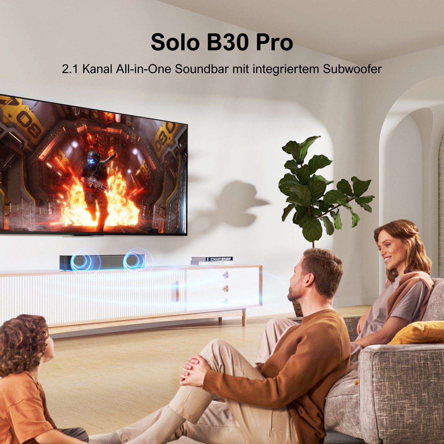 Ultimea Poseidon M20 2.1 Soundsystem (Bluetooth 5.4, 120 W, Soundbar für TV mit integriertem Subwoofer, APP-Steuerung)