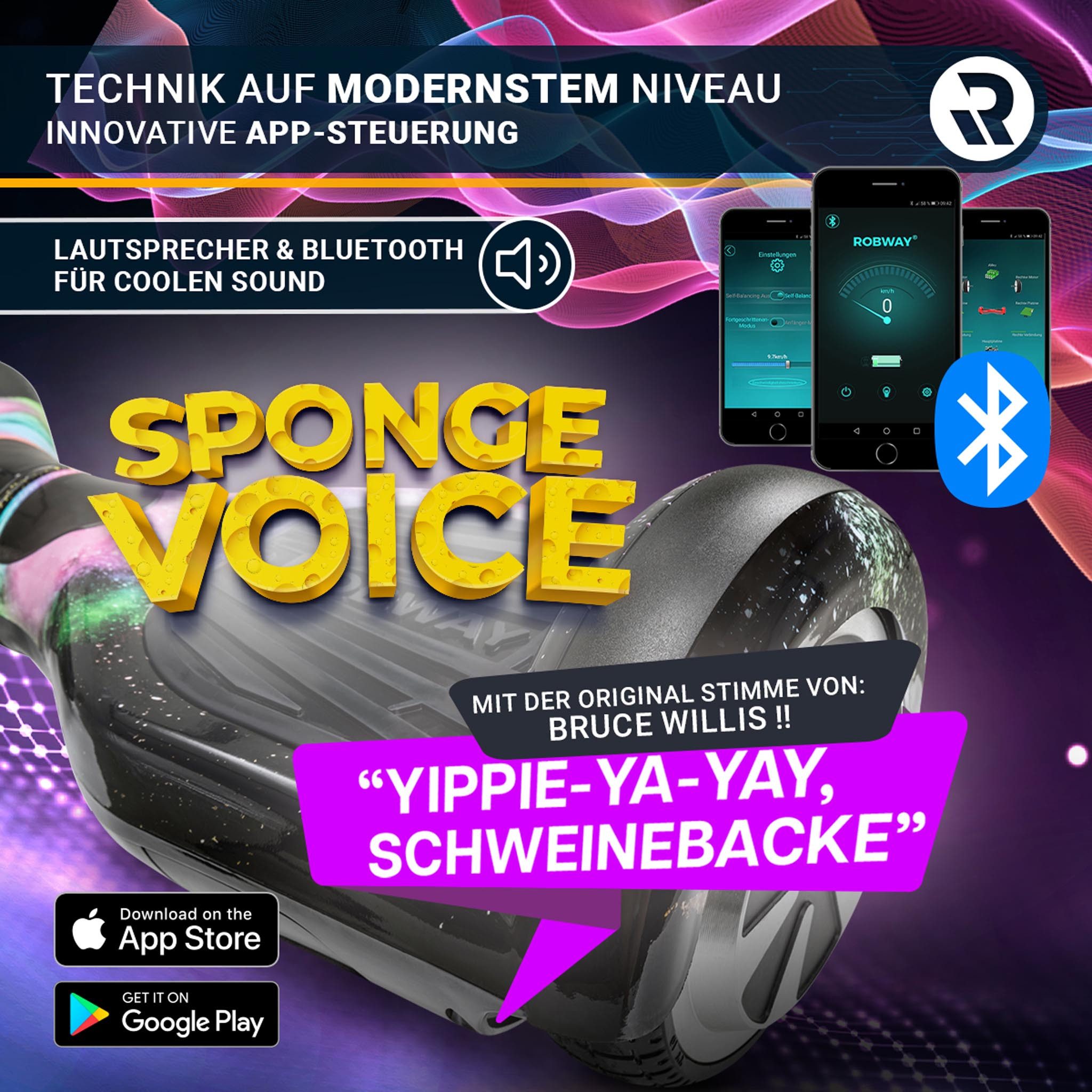 Robway Balance Scooter 6.5” Hoverboard W1 - 700 Watt mit LED Licht & Bluetooth Player, 700,00 W, 15,00 km/h, (Hoverbaord für Kinder, 1 tlg., Hoverboard, Balance Scooter, Skateboard, Elektro Scooter, Balanceboard), Self-Balance-Scooter, Bluetooth, Robway App, LED, Gyrosensoren