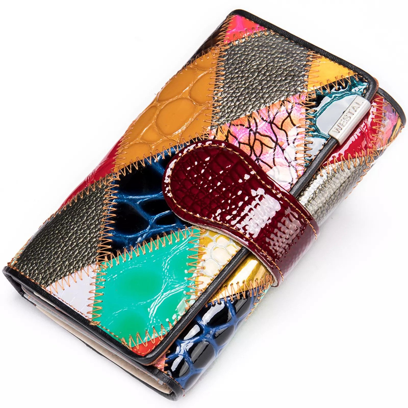 YUBRO-STUDIO Geldbörse Damen Patchwork Echtleder Geldbörse günstig online kaufen