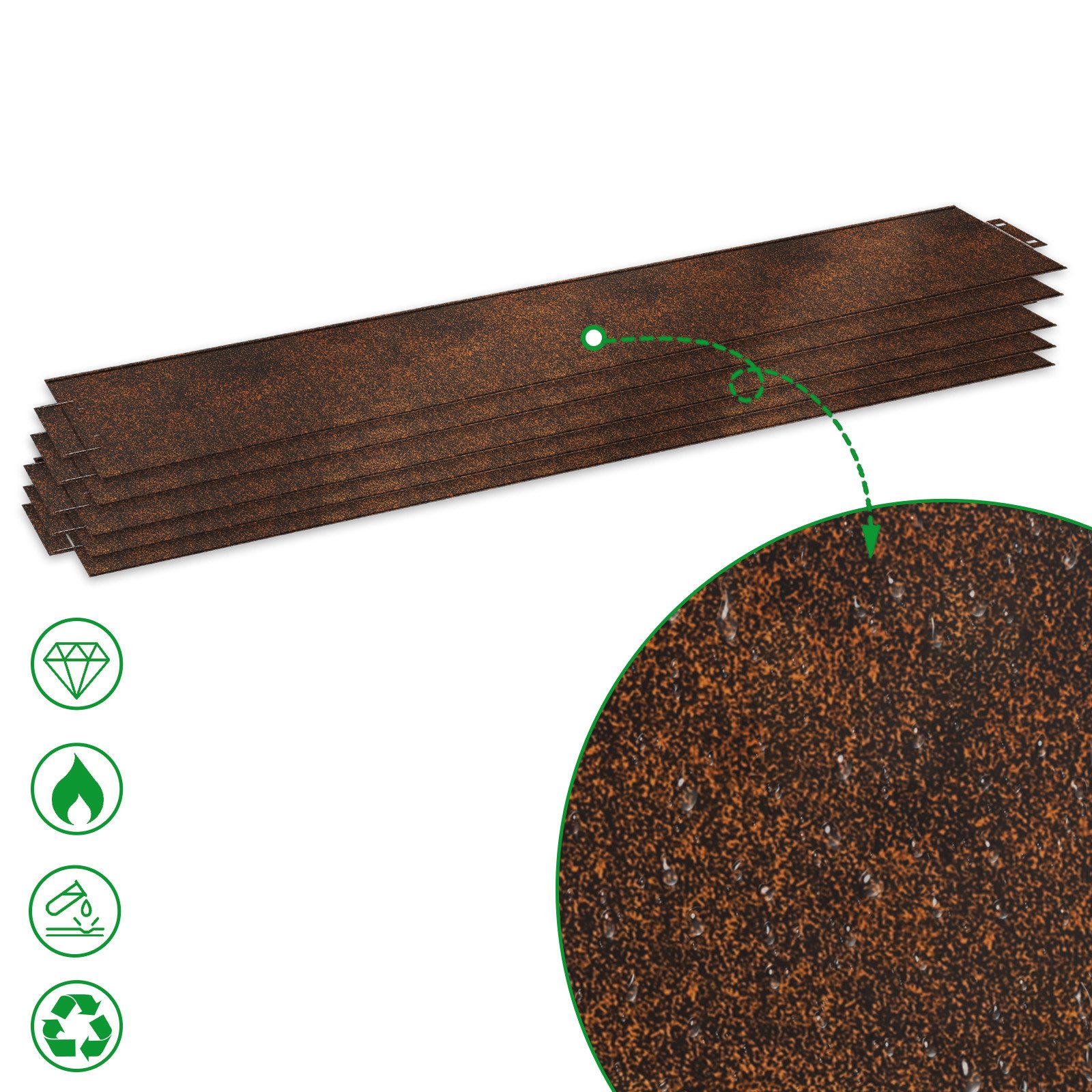 FIVMEN Beetumrandung Rasenkante Metall 5m Beeteinfassung Verzinkt, Rost, 100x15cm/100x18cm per Stück Beetbegrenzung – Bild 4 von 5