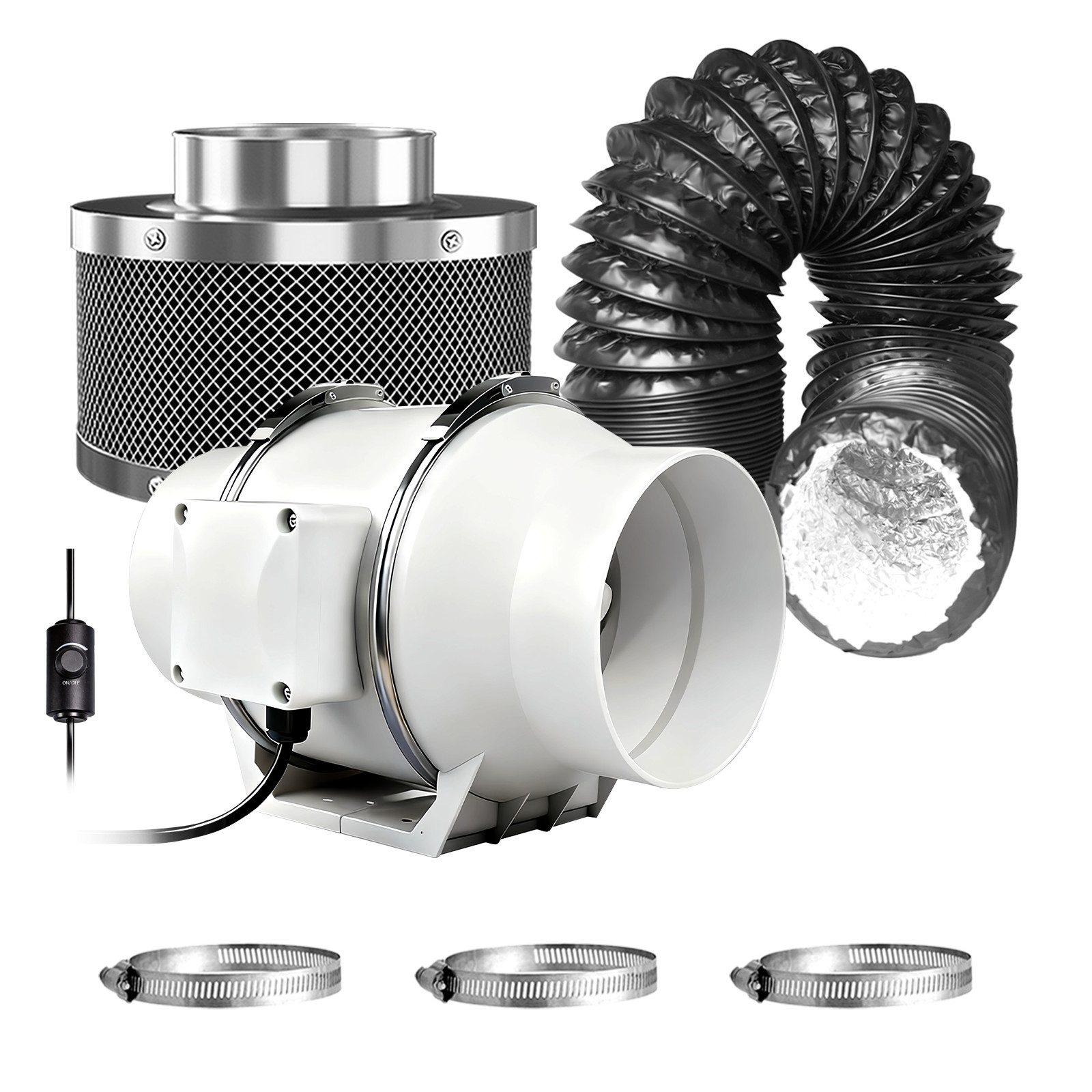 CannoBox Standventilator CannoBox Rohrventilator 100 Abluft Komplettset Aktivkohlefilter, 4 Zoll,220 m³/h, ≈30 dB,IAV-Wert 1200+,growzelt