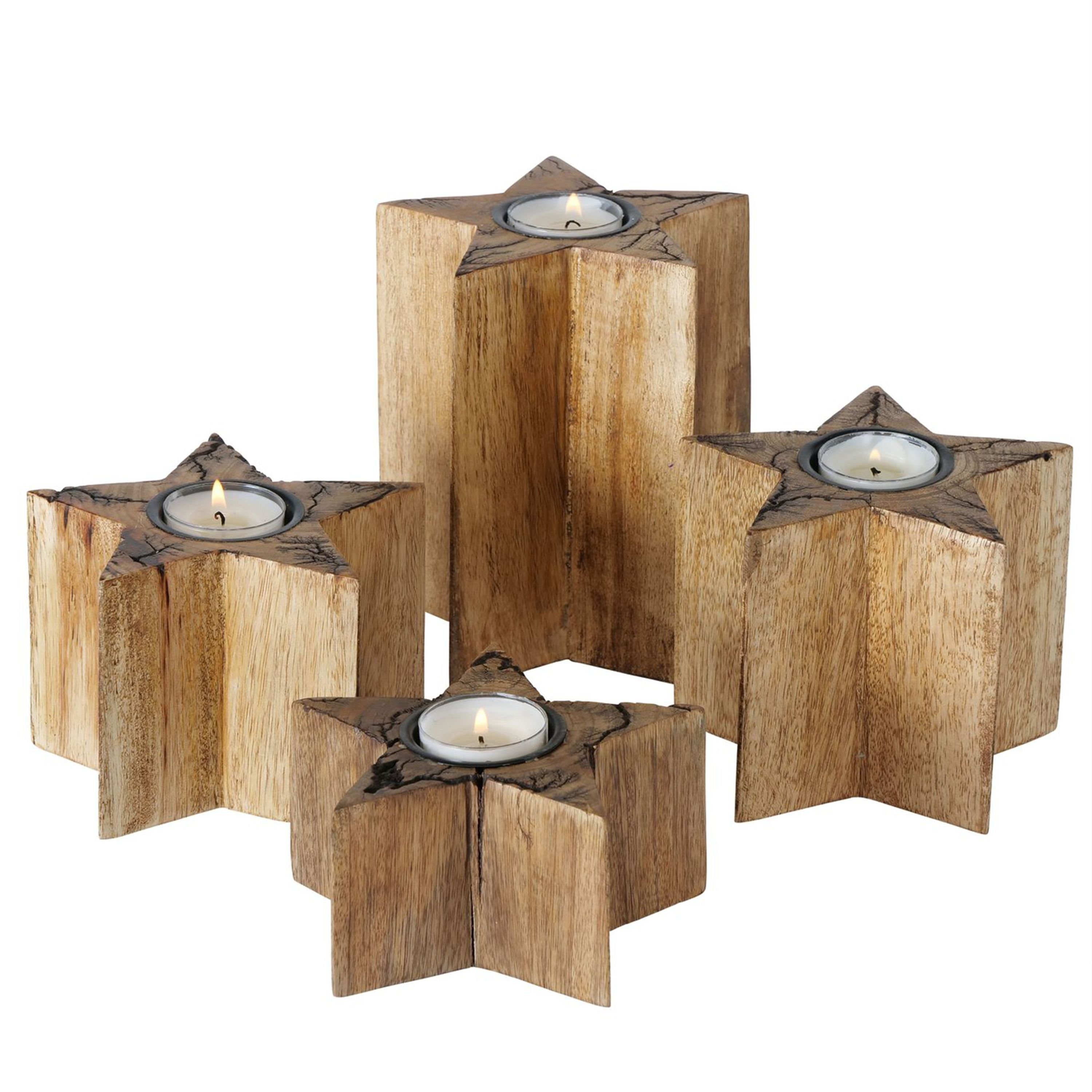 BOLTZE Teelichthalter B. 4 tlg Set Teelichthalter Percha Stern HOCH aus Mango Holz - 2013426