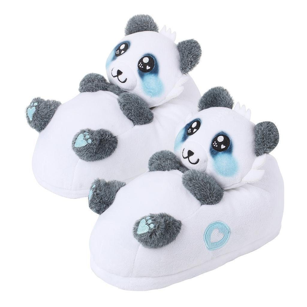 Corimori Tier Pantoffeln für Erwachsene Einheitsgröße 34-44 Plüsch Hausschuhe Witzige, lustige Tier-Hausschuhe, Erwachsene, Damen, Herren, Plüsch "Mei" der Panda (blau/weiß)