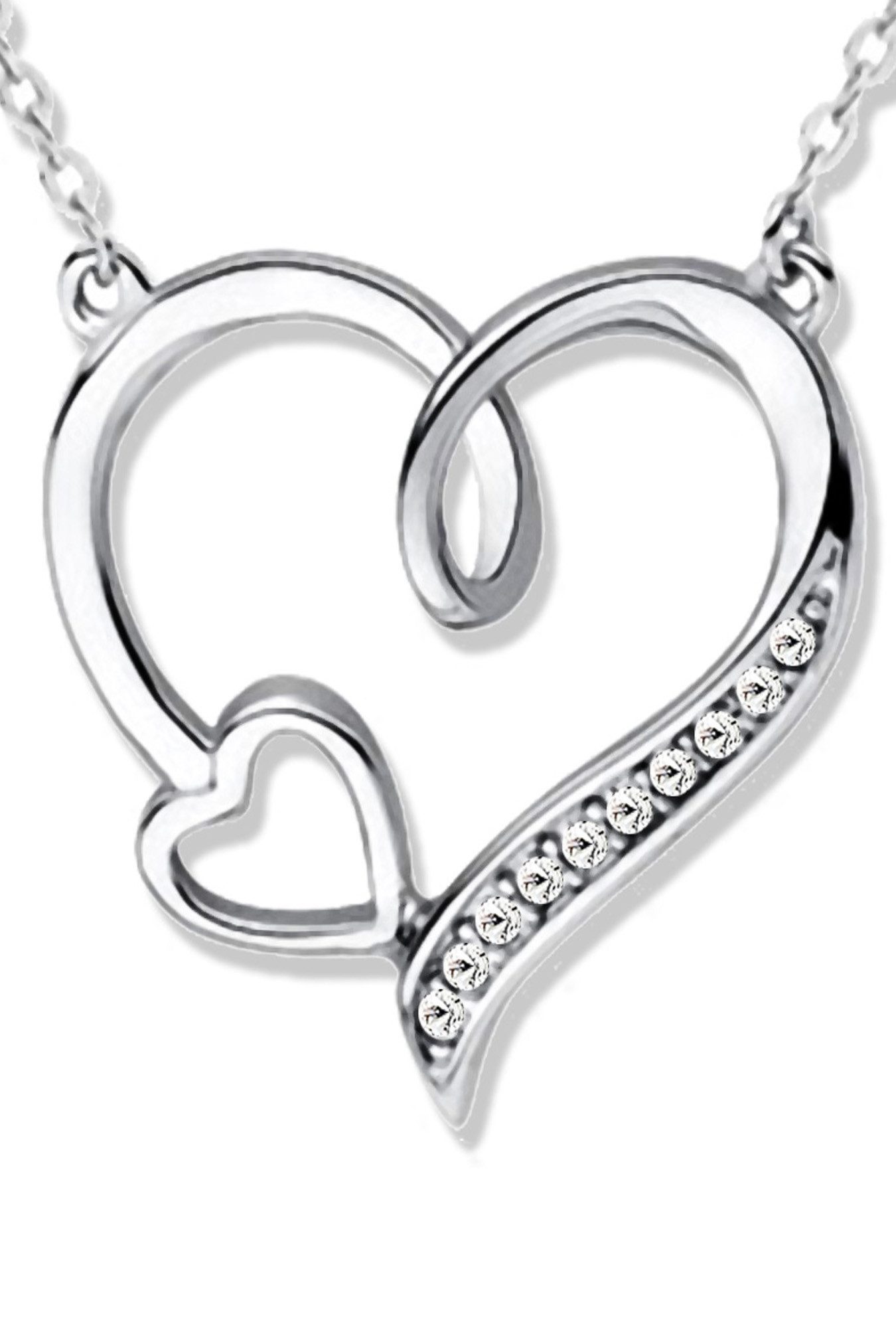 Herzkette 925 Sterling Silber Kette mit Herz Anhänger Silberkette