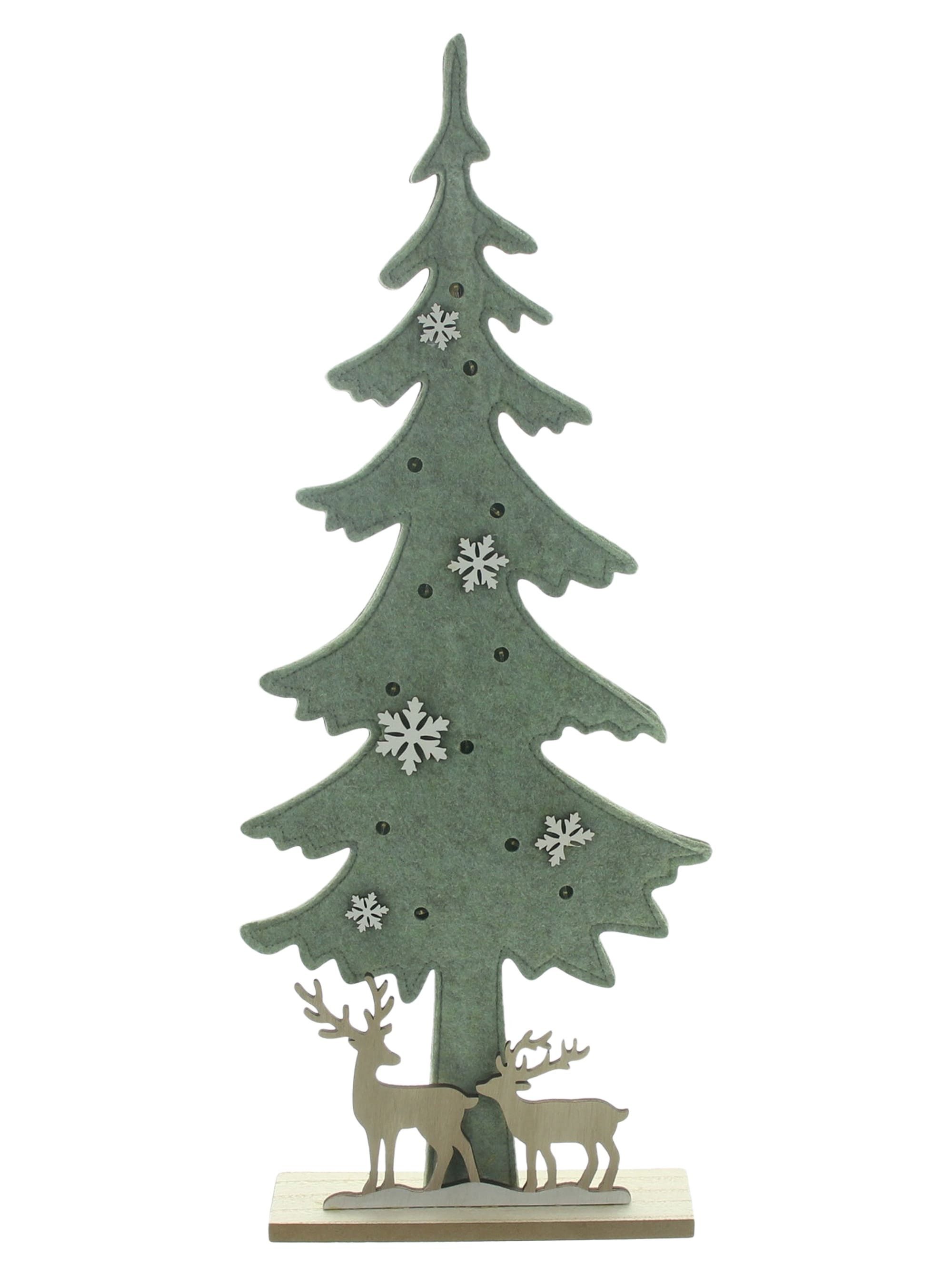 LED-Dekofigur "Tanne" Weihnachtsdeko aus Filz, 60 cm hoch, Winterdeko mit Rentieren