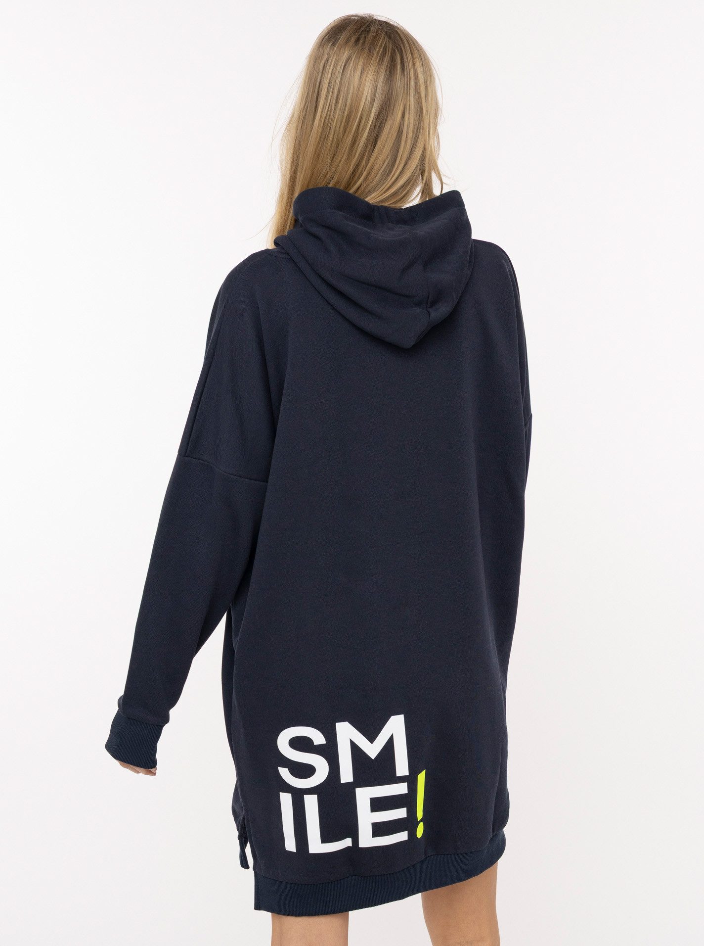 Zwillingsherz Sweatkleid "Alissa" Kapuze, Kängurutasche, Neon-Details, Print