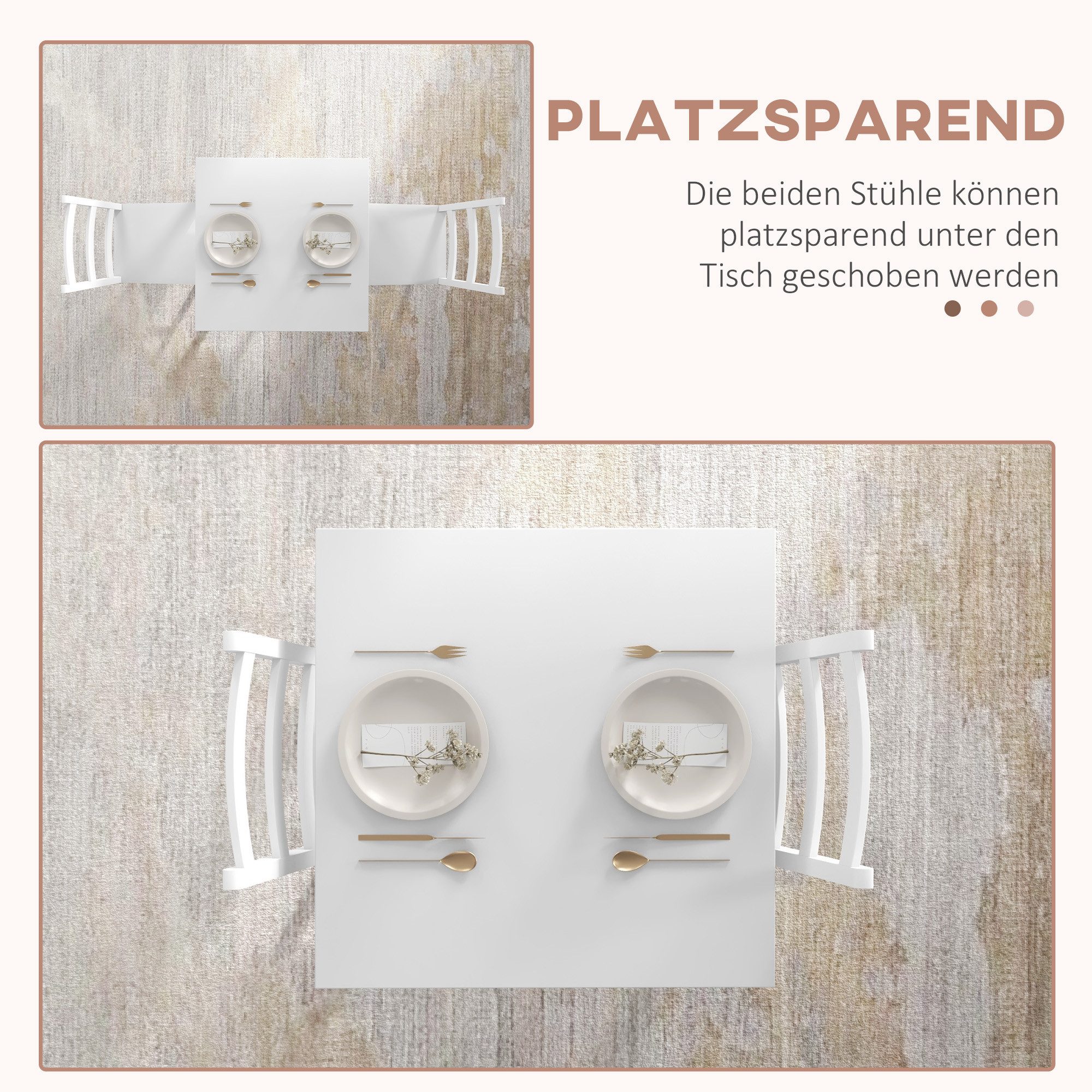 HOMCOM Essgruppe Esstisch mit 2 Stühlen Platzsparend Sitzgruppe Küchentisch-Set, (Esszimmergruppe, 1-tlg., Esstisch mit 2 Stühle), für Küche, Esszimmer, Kiefern – Bild 5 von 5