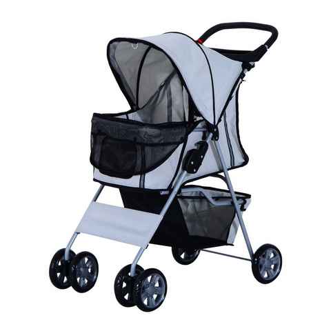 PawHut Hundebuggy Hundewagen, Pet Stroller, Hunde, Buggy mit 4 Rolle, (1-tlg), für Garten, Balkon, Silber