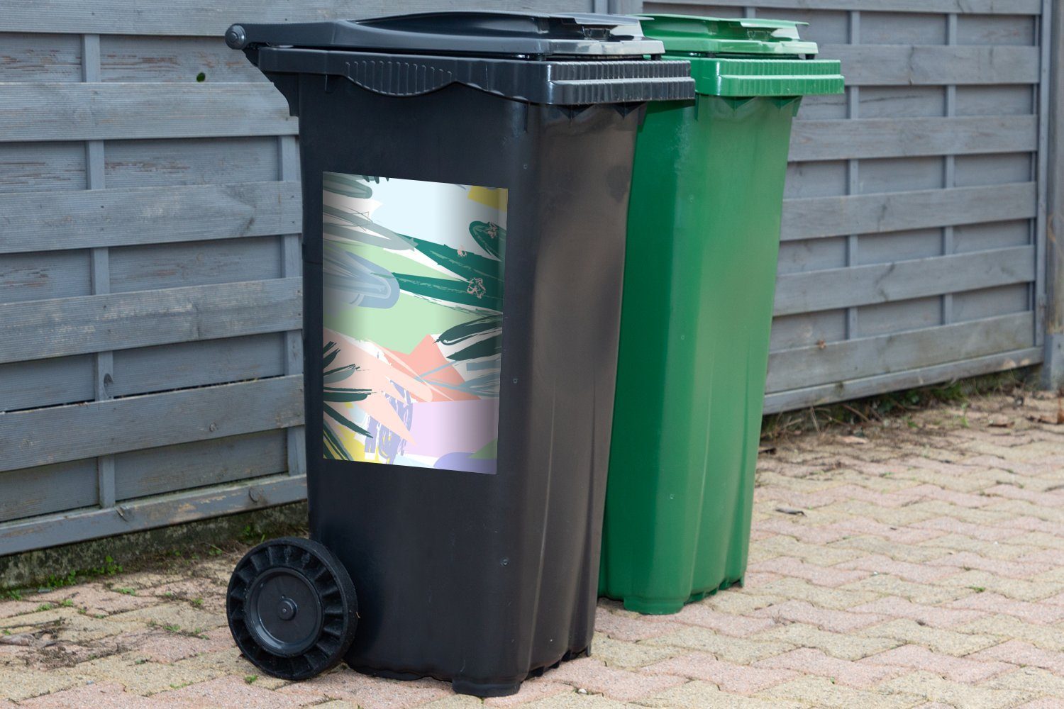 Sticker, Container, Abstrakt - Grün Wandsticker MuchoWow Mülltonne, Mülleimer-aufkleber, - St), Abfalbehälter Sommer (1