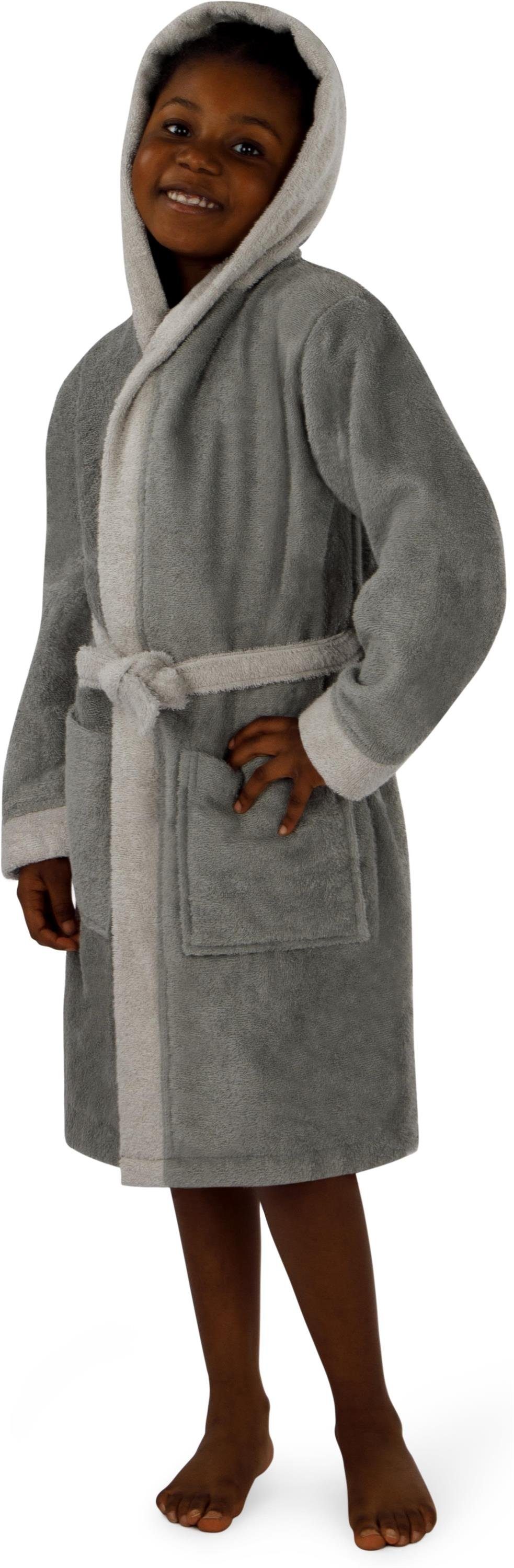 normani Kinderbademantel Frottee Kinderbademantel aus Bio-Baumwolle, Bio-Baumwolle, Kapuze, Bindegürtel, Kapuzenbademantel für Kids