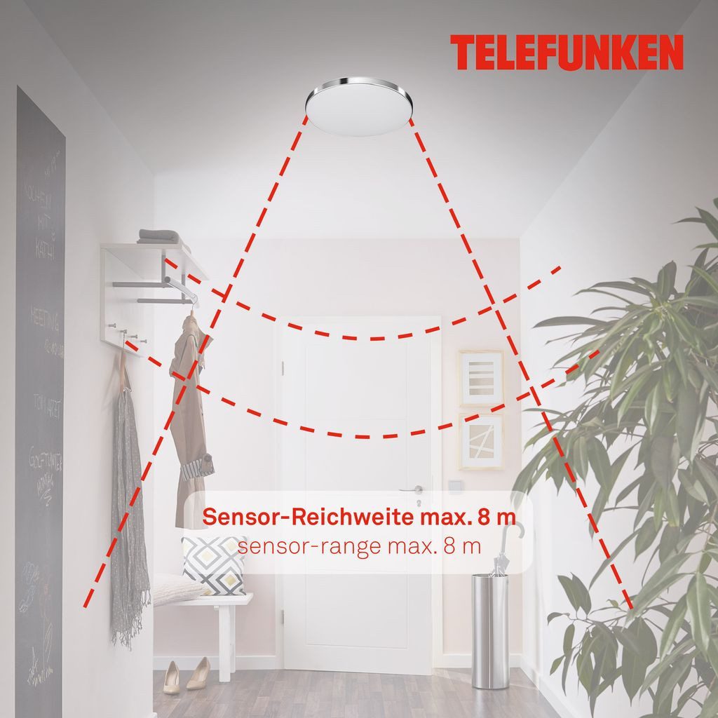 Telefunken LED Deckenleuchte 318408TF, Leuchtdauer einstellbar, LED fest integriert, 2700K - Extra-Warmweiß, Deckenleuchte Sensor 16W 1500lm 4000K Ø 29cm