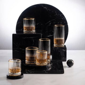 Pasabahce Gläser-Set Elysia Golden Touch, Glas, Trinkglas 4-er Set in Glas im Retro-Design, Golden Touch Trinkgläser