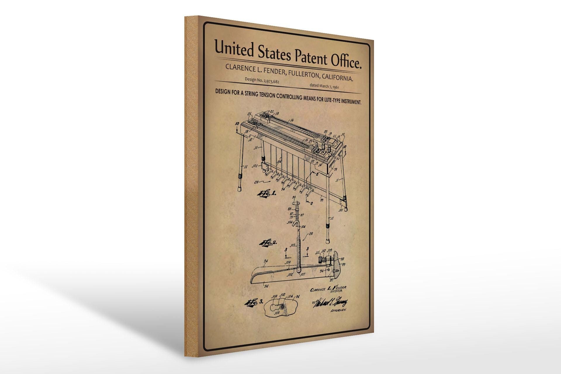 Femer GmbH Holzbild Patent 30x40 cm Entwurf für ein Seitenspannungs- Steuermittel, (1 St), Glatte Holzfaserplatte (MDF), vorn beschichtet