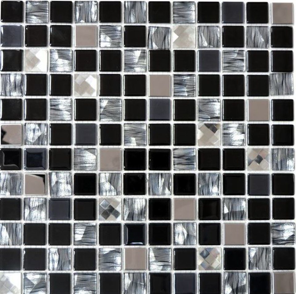 Mosaik anthrazit Mosaikfliesen Edelstahl silber Glasmosaik Mosani Fliesen schwarz