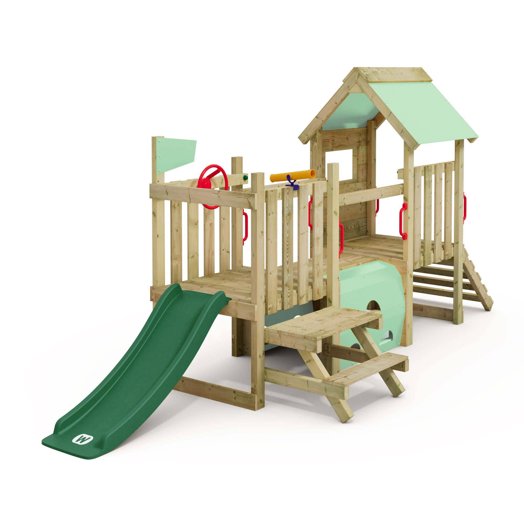 Wickey Klettergerüst My First Playground 1: Spielturm mit Rutsche für Kleinkinder, (Kletterturm – ideal für kleine Gärten, Leichter Aufbau mit detaillierter Anleitung, Kinderspielhaus mit Kletterrampe – Sicher dank geringer Höhe), Garten-Spielplatz für Kleinkinder mit 10 Jahren Garantie*