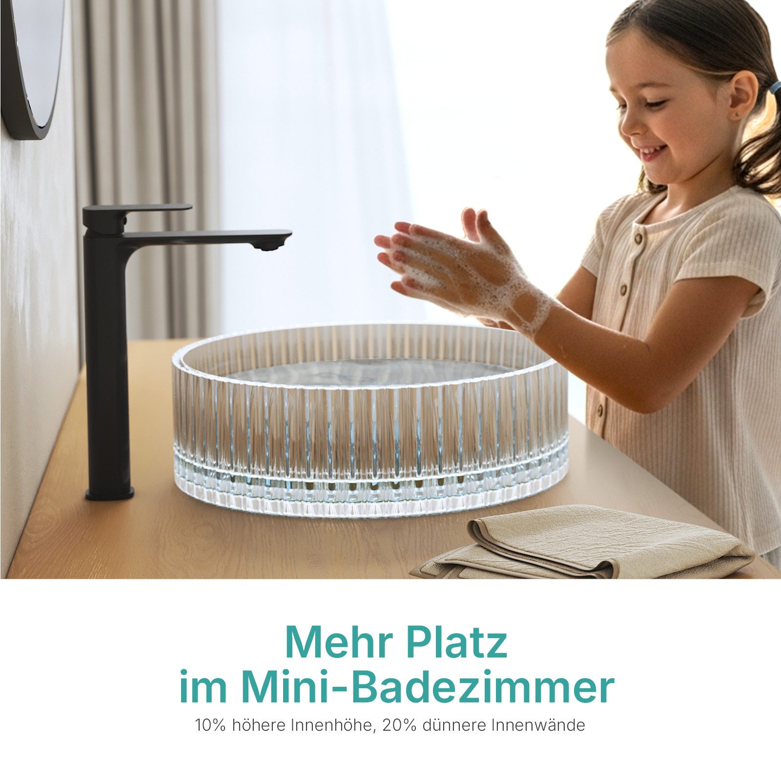 EMKE Aufsatzwaschbecken Rundes Glas Aufsatzwaschbecken 40 cm – modernes Design Waschschale