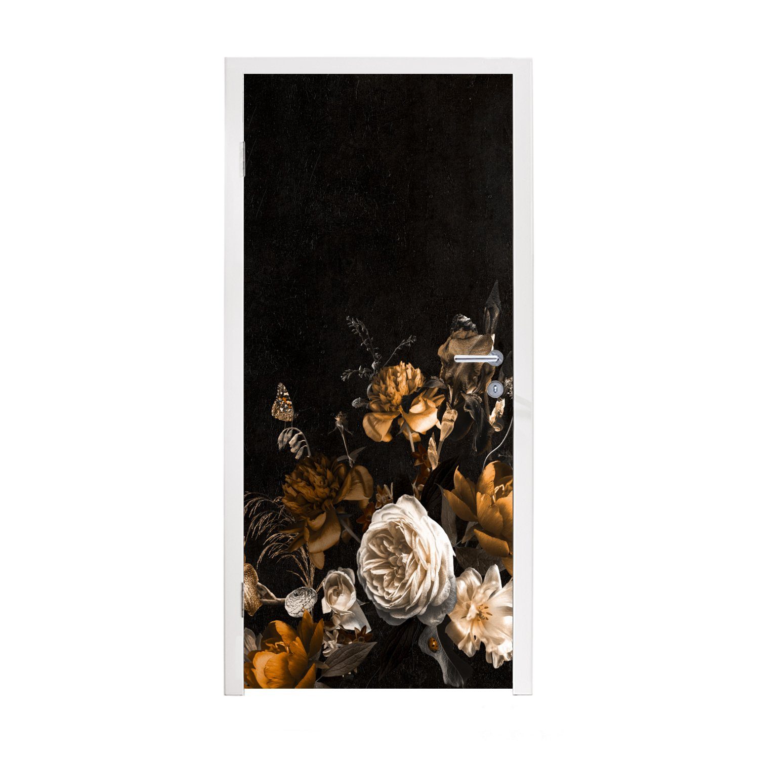 MuchoWow Türtapete Blume - Gold - Muster, Matt, bedruckt, (1 St), Fototapete für Tür, Türaufkleber, 75x205 cm