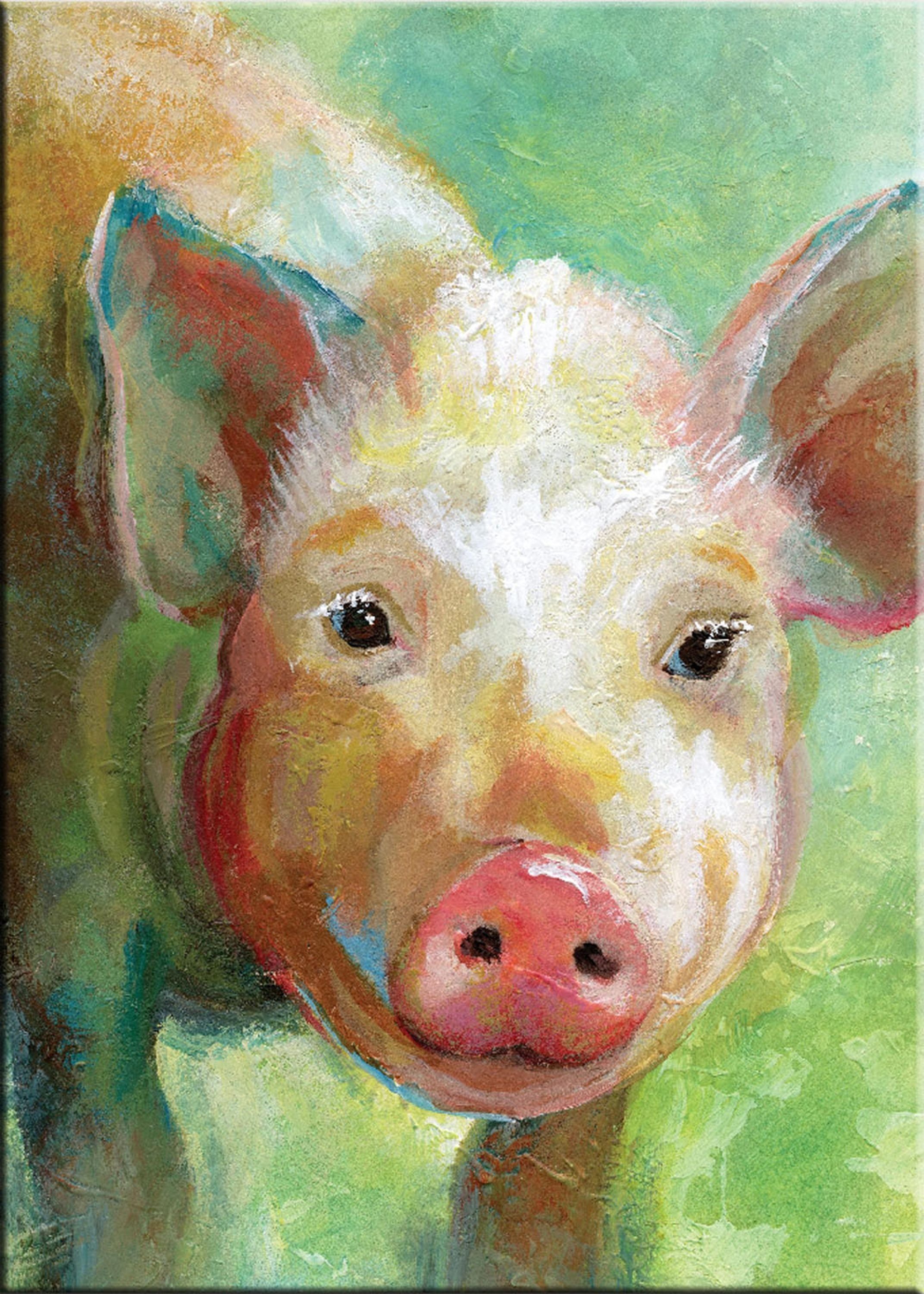 artissimo Leinwandbild artissimo Bild auf Leinwand 50x70cm Kunst-Edition Tiere Schwein grün, Nan: Colorful Quirky Pig I