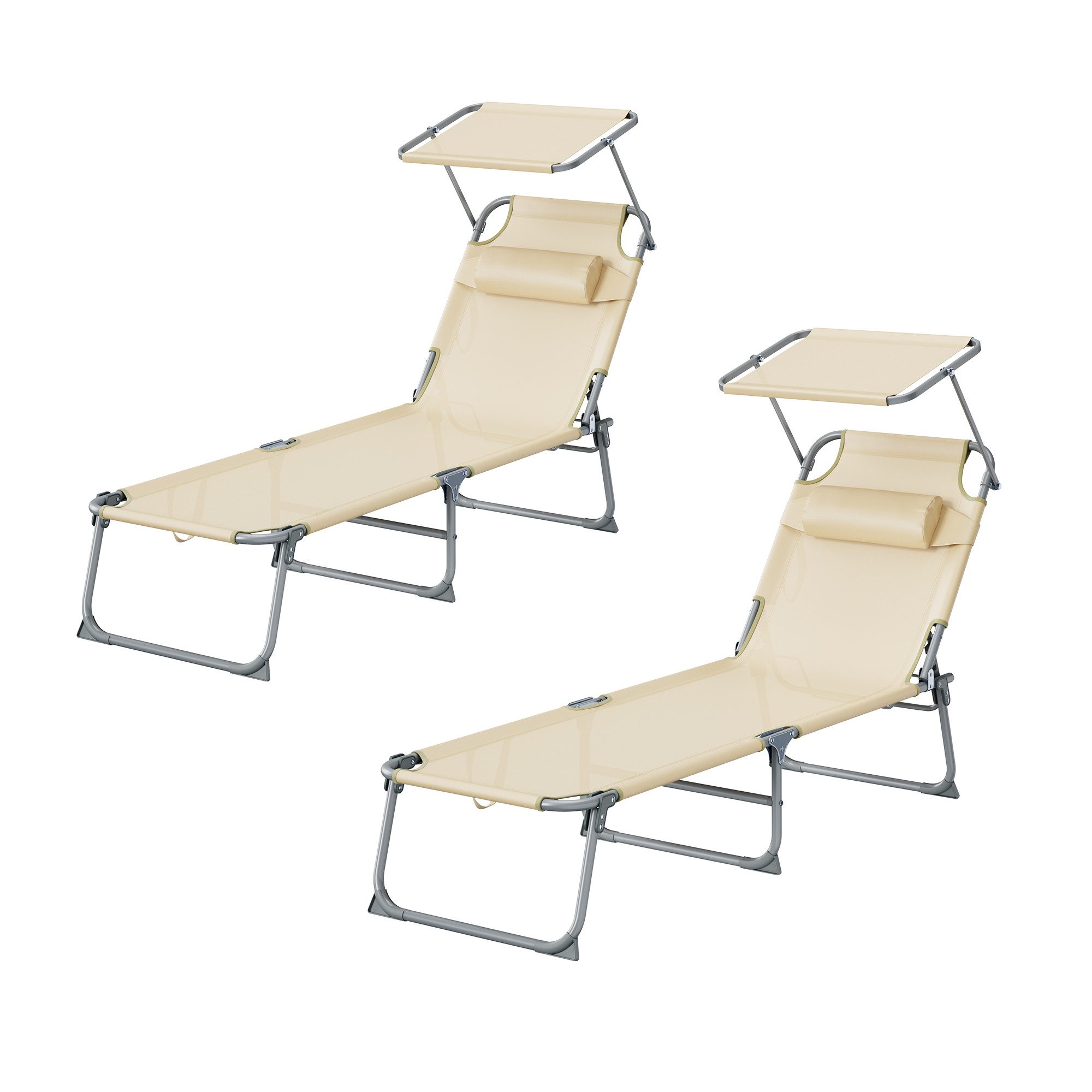 SONGMICS Gartenliege Sonnenliege, klappbarer Liegestuhl, für Garten, Pool, Terrasse, 2 St., mit Kopfstütze, belastbar bis 110 kg, 189 x 53 x 28,5 cm, verstellbare Sonnenblende und Rückenlehne