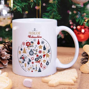 GRAVURZEILE Tasse Bedruckte Tasse mit Weihnachtsmotiv - Geschenke für Frauen & Männer, Fröhliche Weihnachtskugel - Weiß