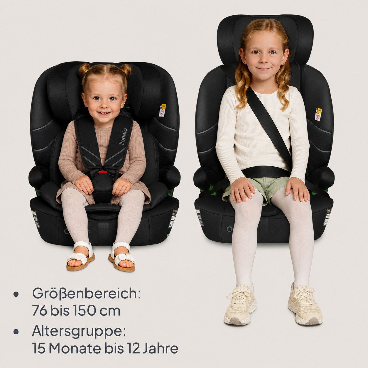 lionelo Autokindersitz LEVI FIX I-SIZE, ab: ab 15 Montaen, bis: Bis ca. 12 Jahre (150 cm), ab: 76 cm, bis: 150 cm, (Set), Dri-Seat/ISOFIX/TopTether/Reduziereinsatz/Komfort