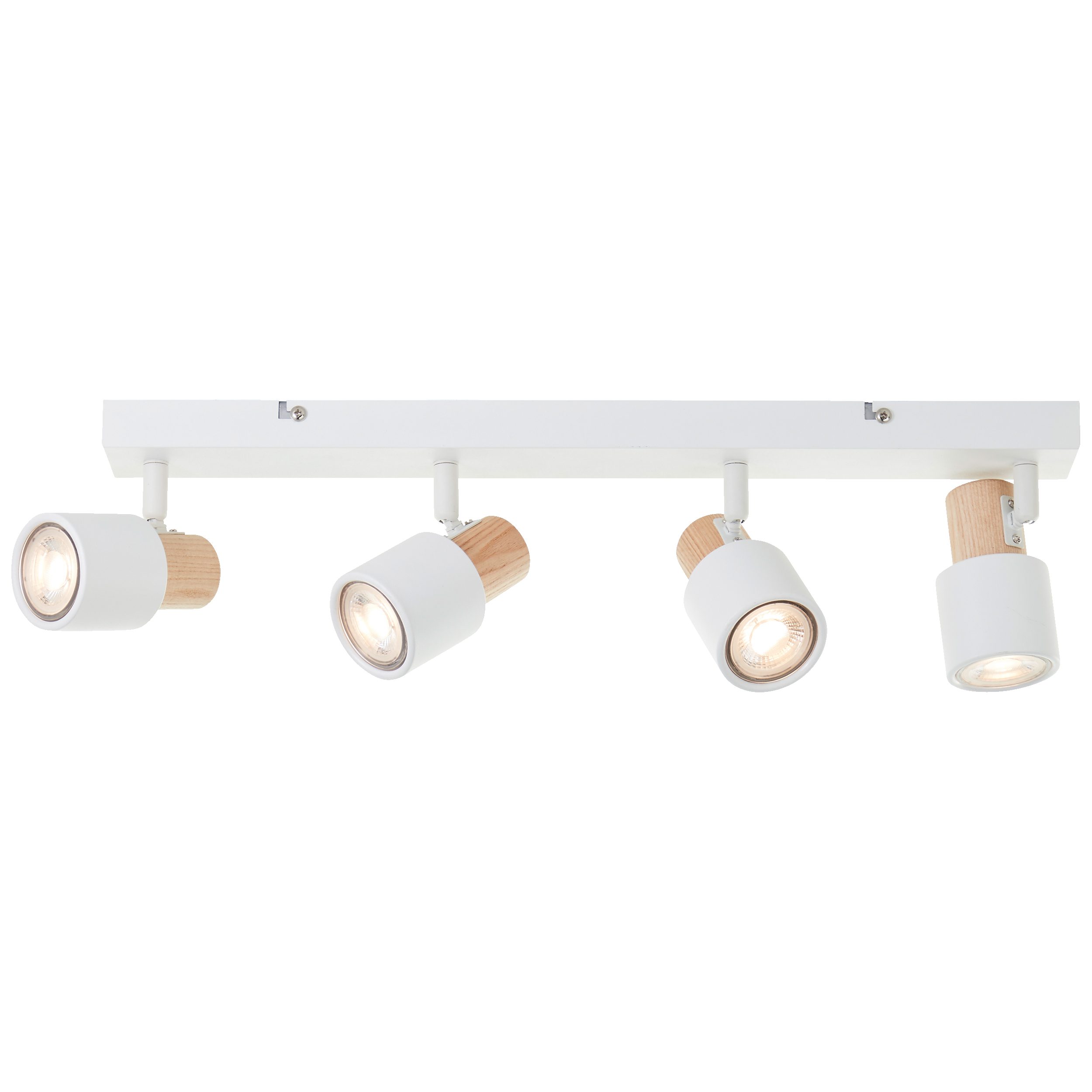 Lightbox Deckenstrahler, ohne Leuchtmittel, Spotbalken 4flg, 58 cm, GU10, schwenkbar, Metall/Holz, weiß/hellbraun
