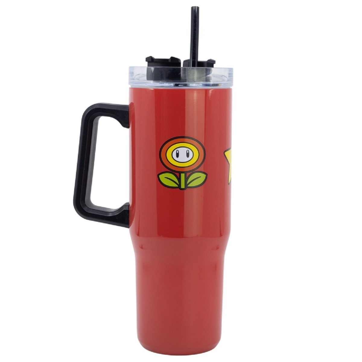 Super Mario Trinkflasche XL aus Edelstahl mit Strohhalm und Griff – 940 ml, Edelstahl