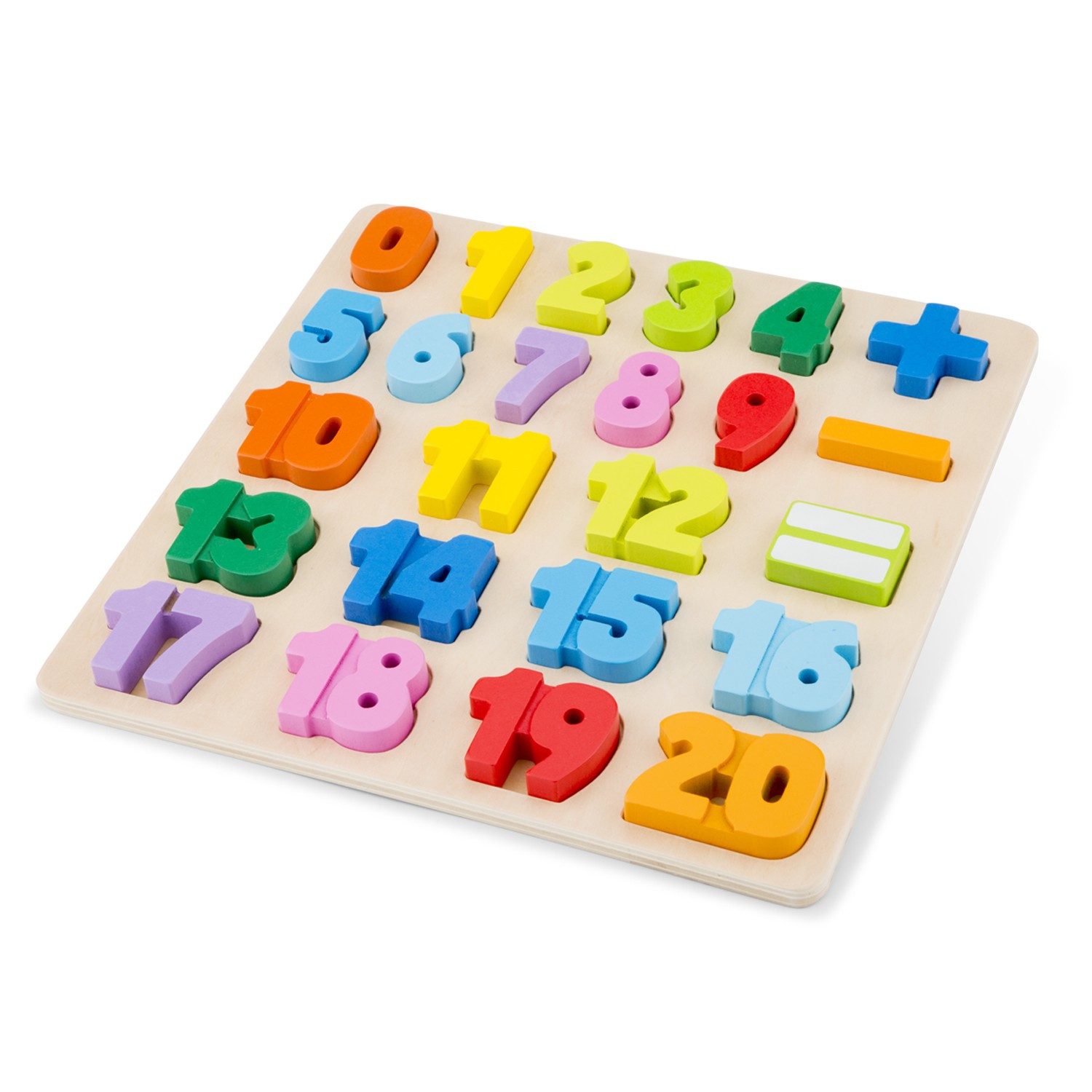 New Classic Toys® Steckpuzzle Zahlenpuzzle, Holzpuzzle mit Zahlen 0-20, 24 Puzzleteile, Lernspielzeug aus Holz, Zählen und Rechnen lernen