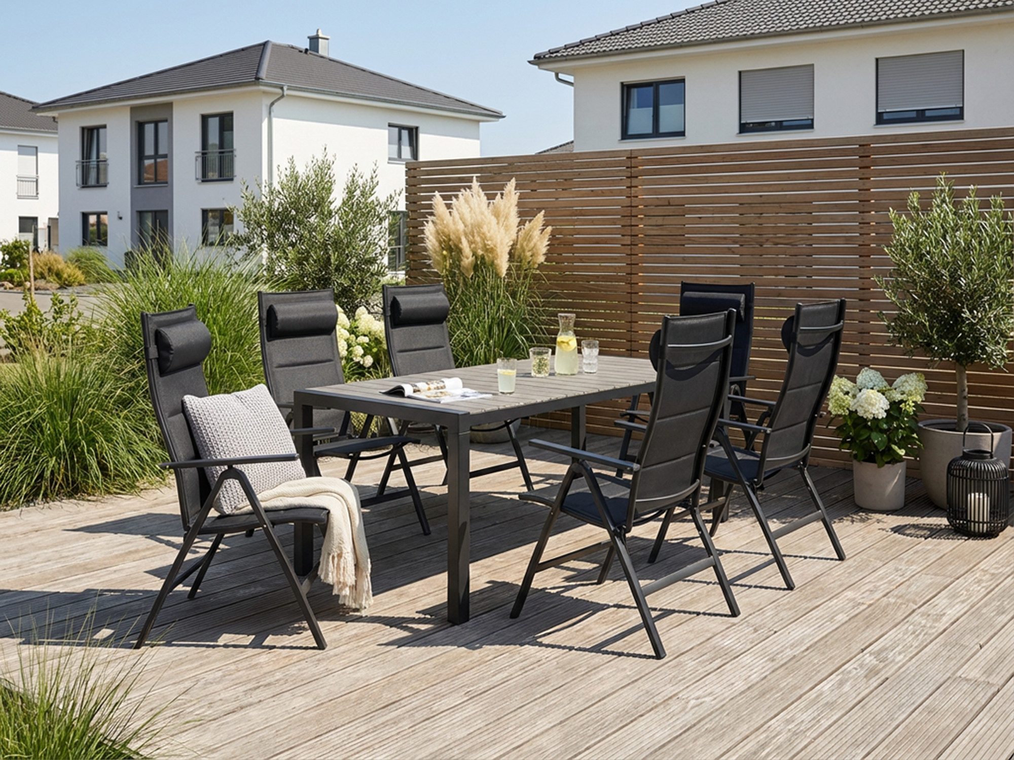 KONIFERA Garten-Essgruppe »Melbourne«, (Set, 7-tlg., 7-tlg. Tischgruppe), mit ausziehbarem Tisch 163 - 213cm und verstellbaren Stühlen