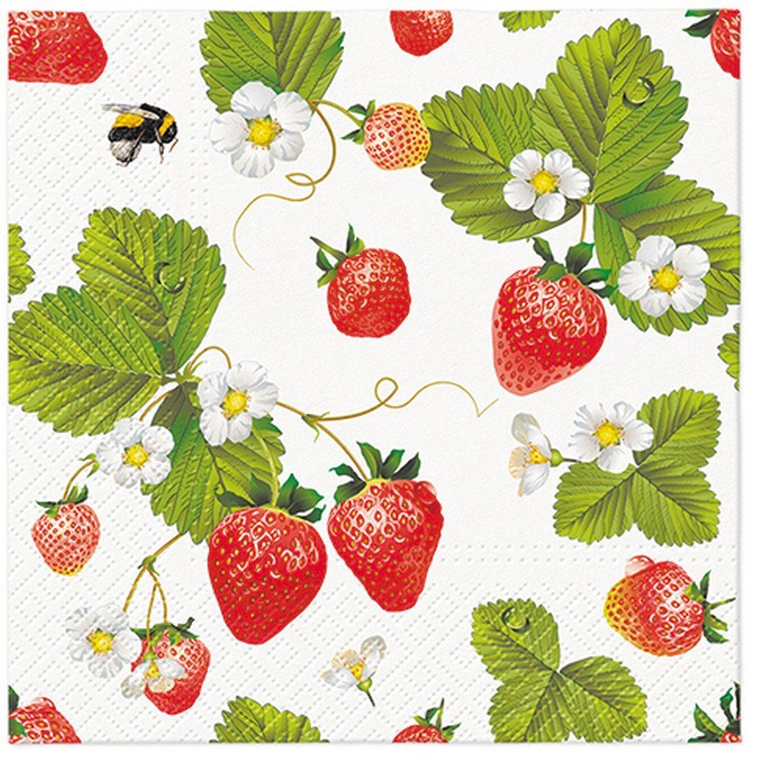 PAW Sp. z o.o. Papierserviette 20 Servietten Strawberries with Bees 33x33cm, (20 St)