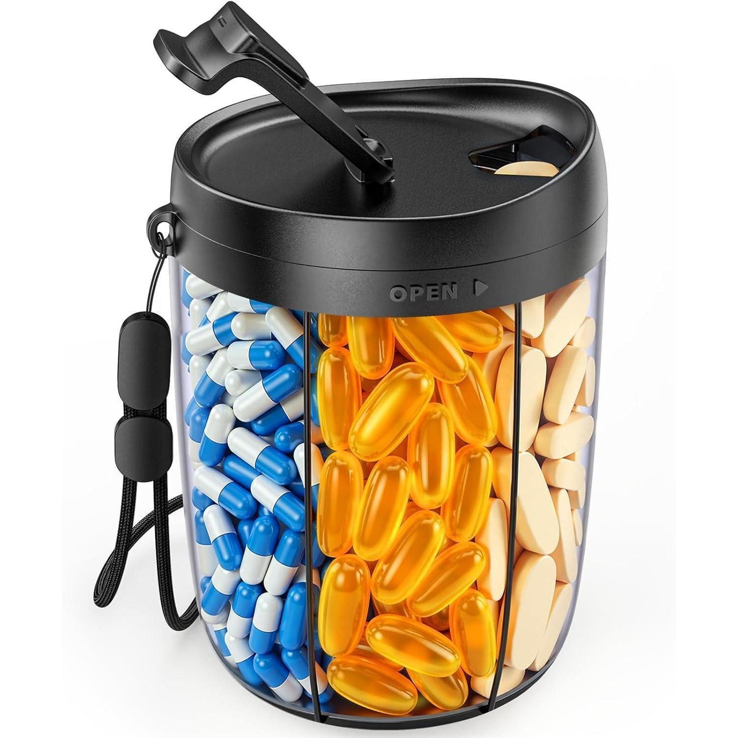 LuxusKollektion Pillendose Tablettenbox 7 Tage Rund Pillendose mit 6 Großen Fächern