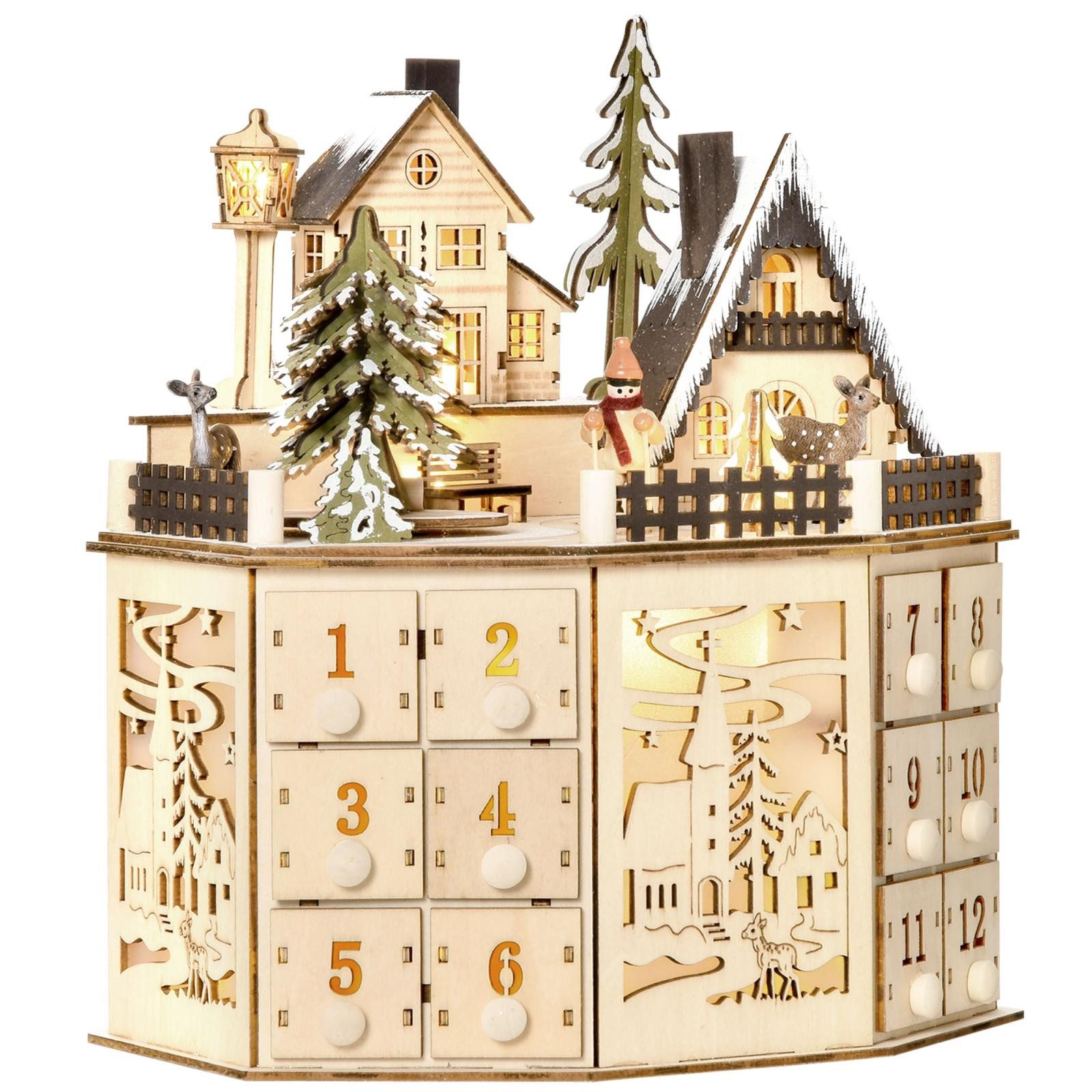 FELIXLEO Weihnachtsdorf Adventskalender Adventskalenderbox Weihnachtsdekoration, LED Lichter