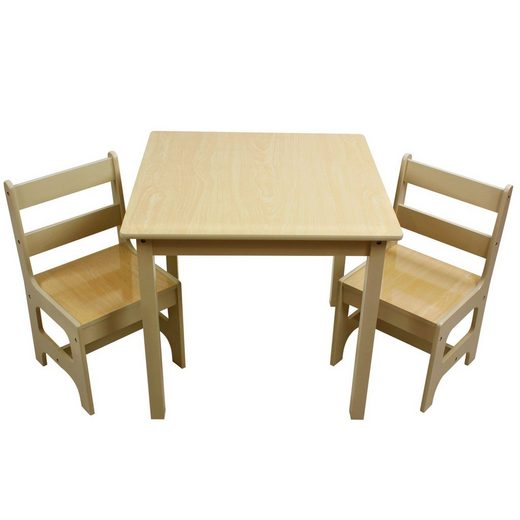 style home Kindersitzgruppe, Kindertisch mit 2 Stühle Sitzgruppe aus Holz Kindermöbel für Mädchen und Jungen Kinder, Natur