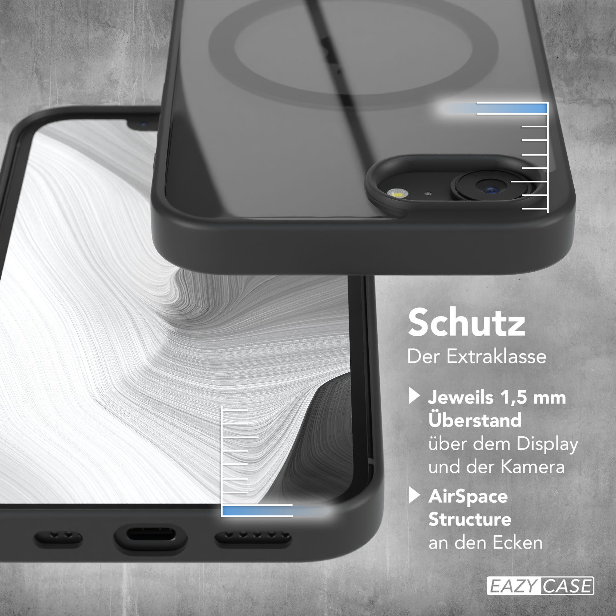 EAZY CASE Handyhülle Transparente Hülle mit MagSafe für iPhone 16e 6,1 Zoll, Qi Charging kompatibel, Silicon Case, Slimcover Displayschutz, Schwarz – Bild 4 von 5