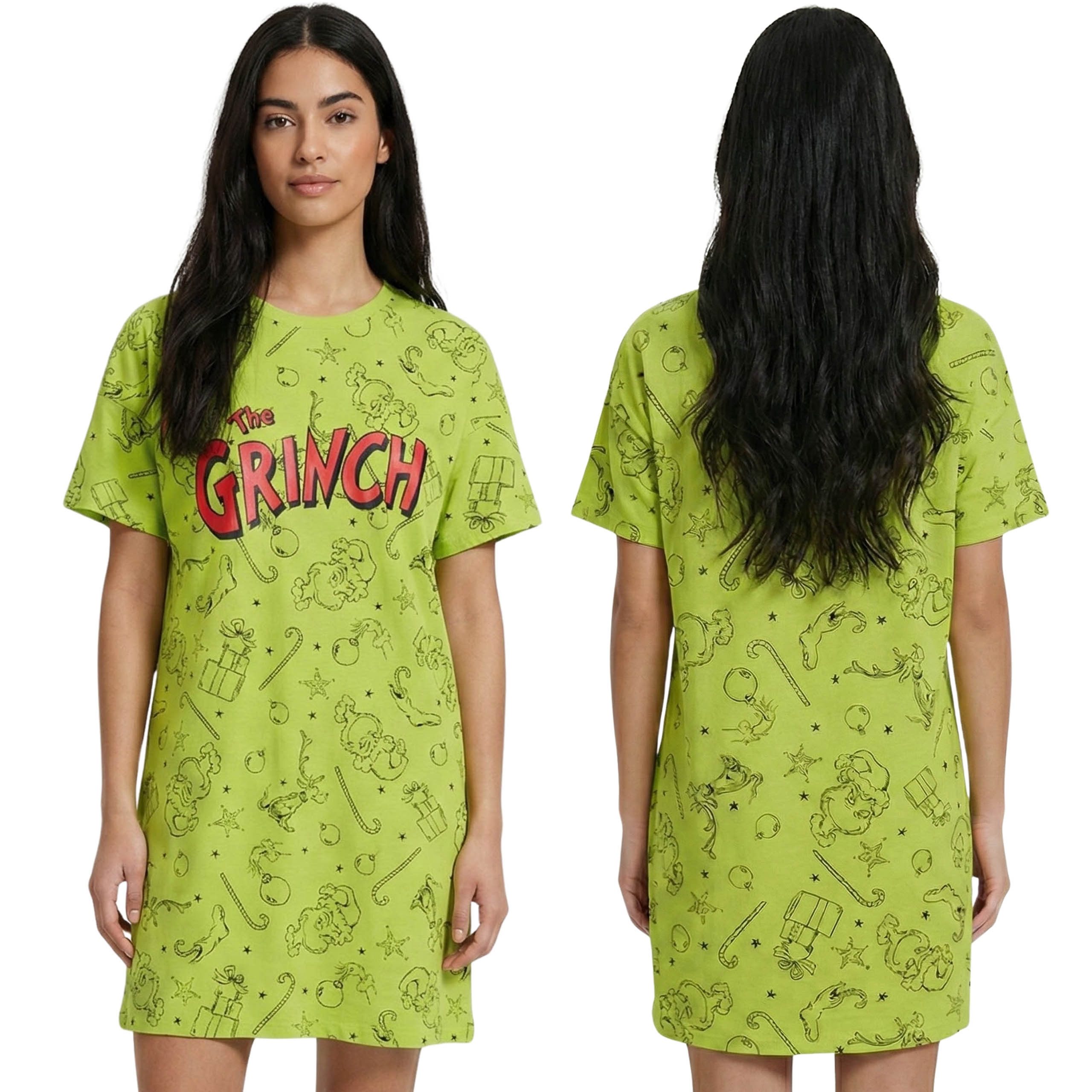 Nachthemd GRINCH – grünes Nachthemd für Damen, Baumwoll-Schlafshirt