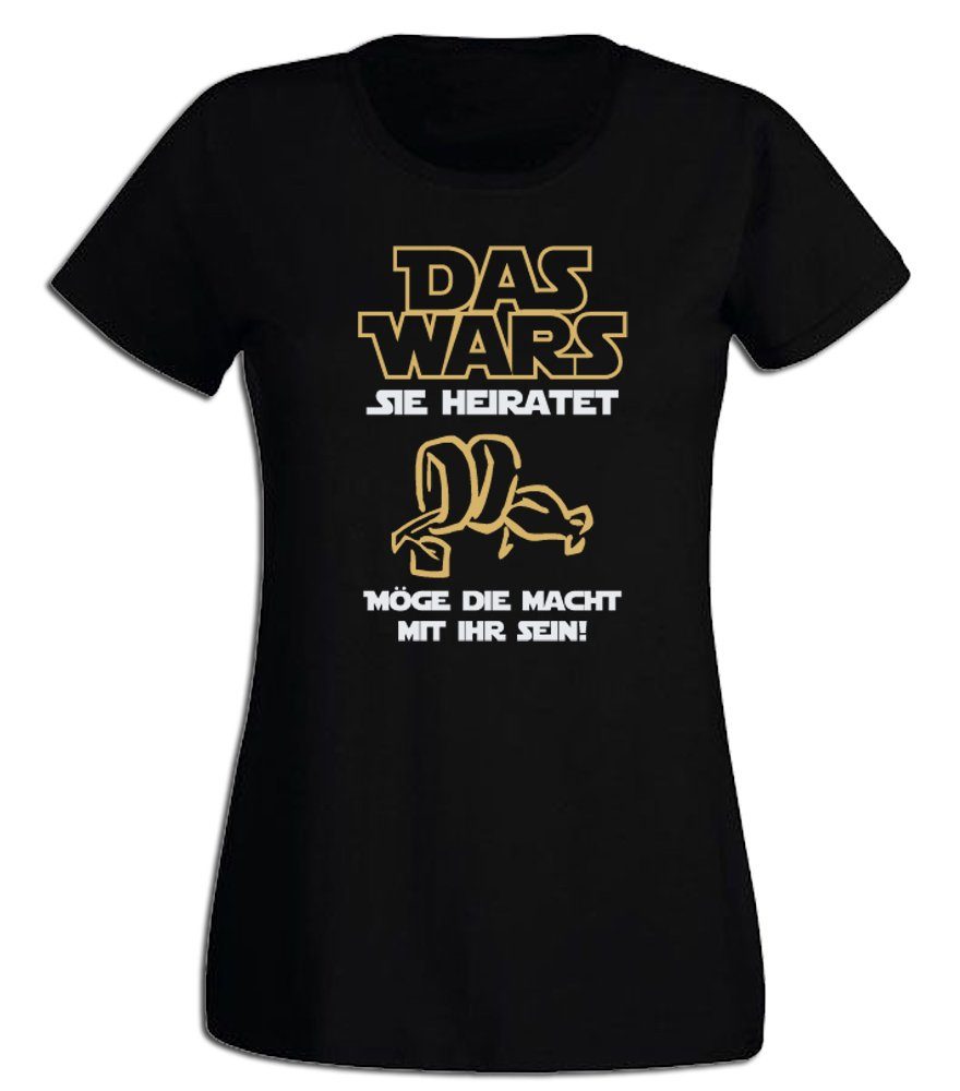 G-graphics T-Shirt zum Junggesellinnen-Abschied - Das wars – Sie heiratet Slim-fit Damen Begleiterinnen-T-Shirt zum JGA / Poltershirt