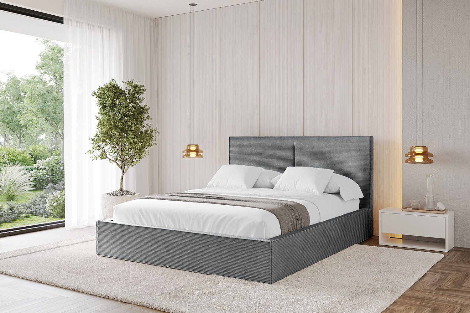ALTDECOR Polsterbett EMMI (Polsterbett mit Bettkasten und Lattenrost, Boxbett ohne Matratze), Doppelbett mit Stauraum, Bett mit Kopfteil
