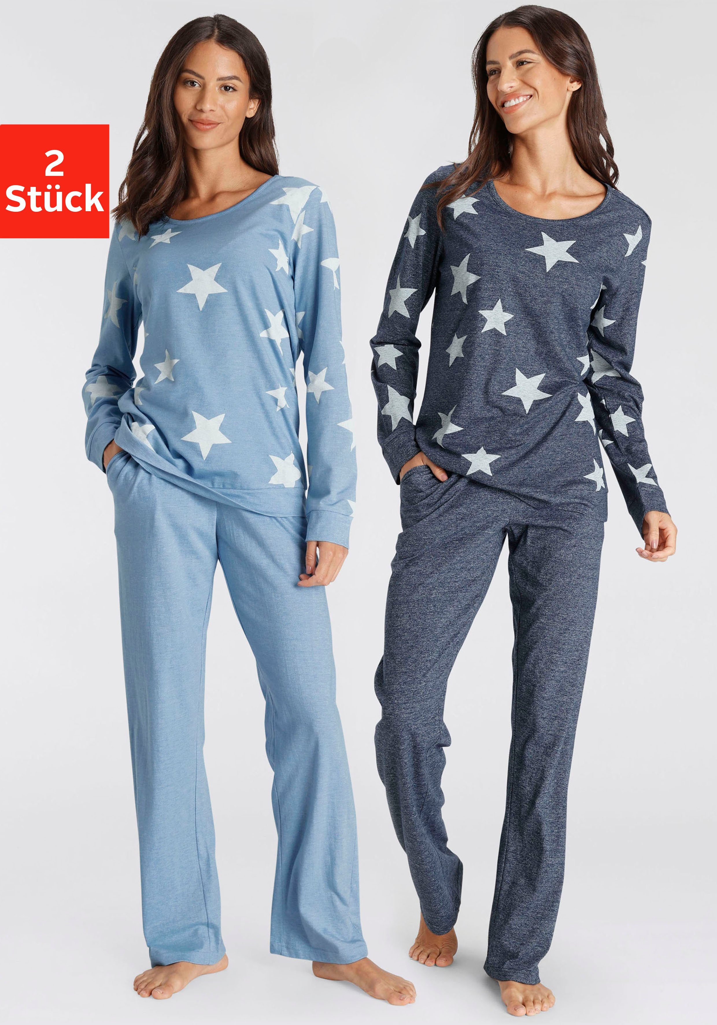 Vivance Dreams Pyjama (4 tlg., 2 Stück) in melierter Optik mit Sternen
