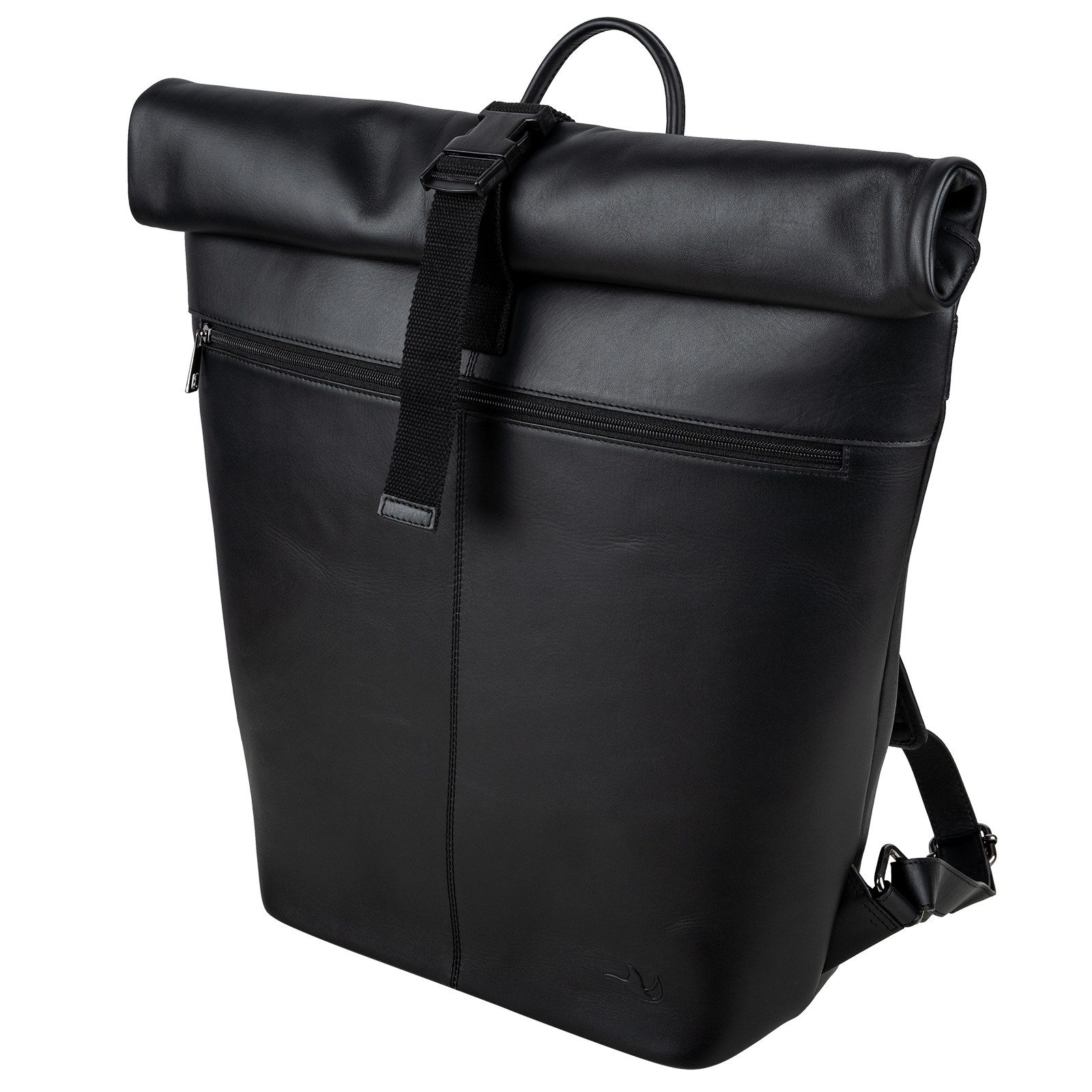 MANTA Laptoprucksack Echtleder Rolltop Backpack, Kurierrucksack, mit 16-Zoll Laptopfach, Echtes Leder